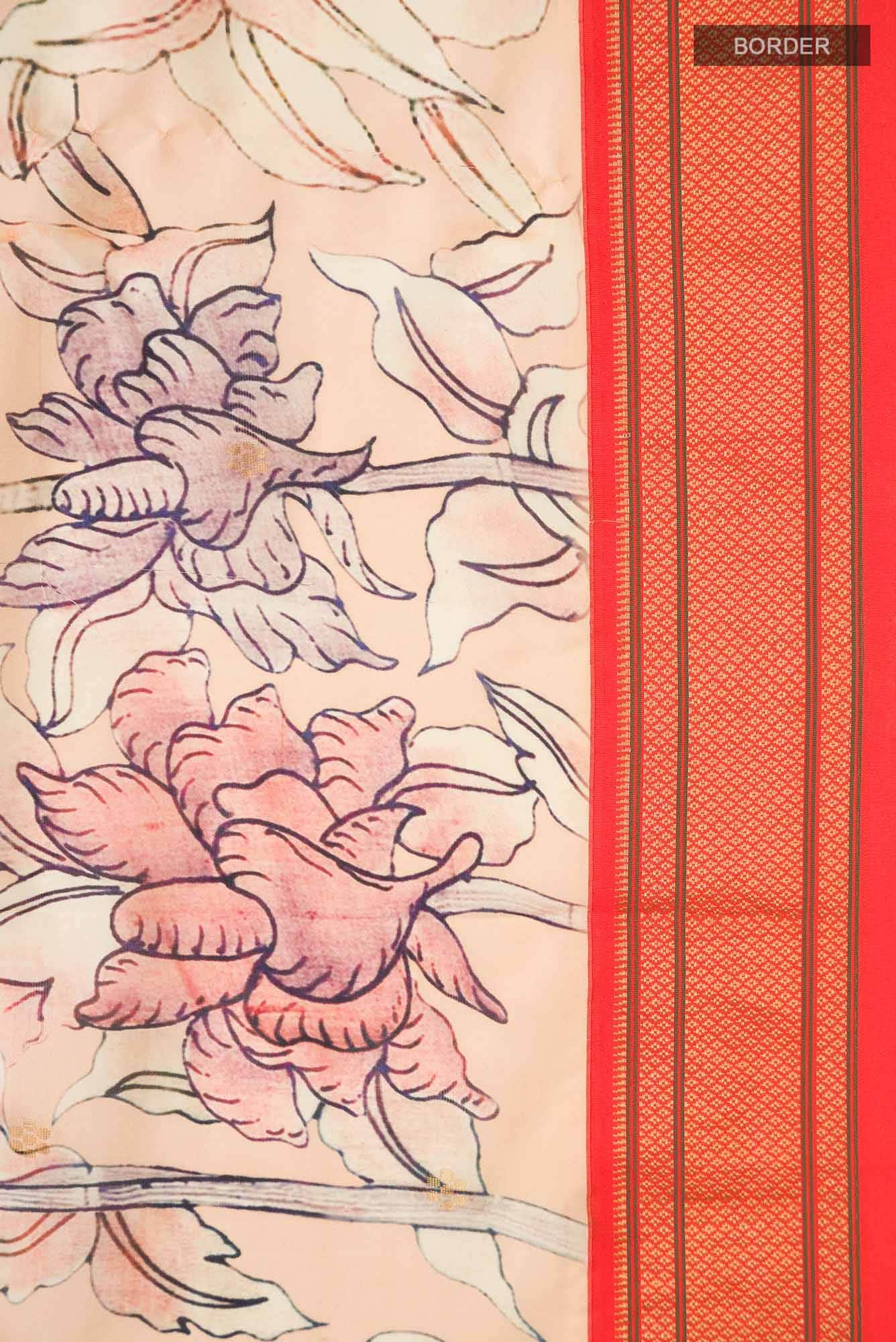 Peach Printed Silk Saree