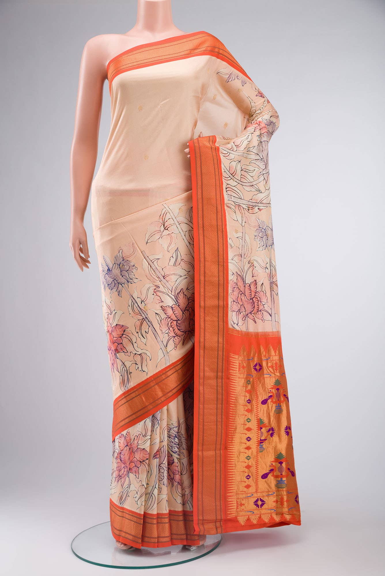 Peach Printed Silk Saree