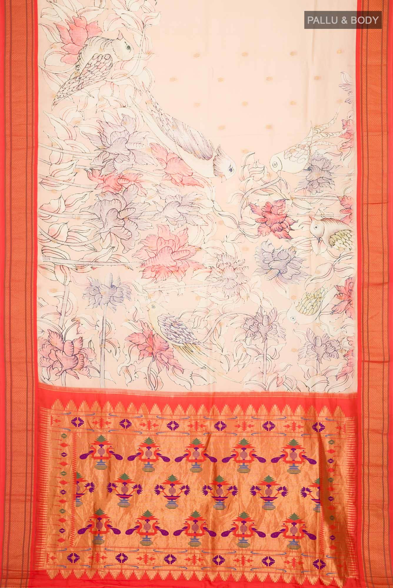 Peach Printed Silk Saree