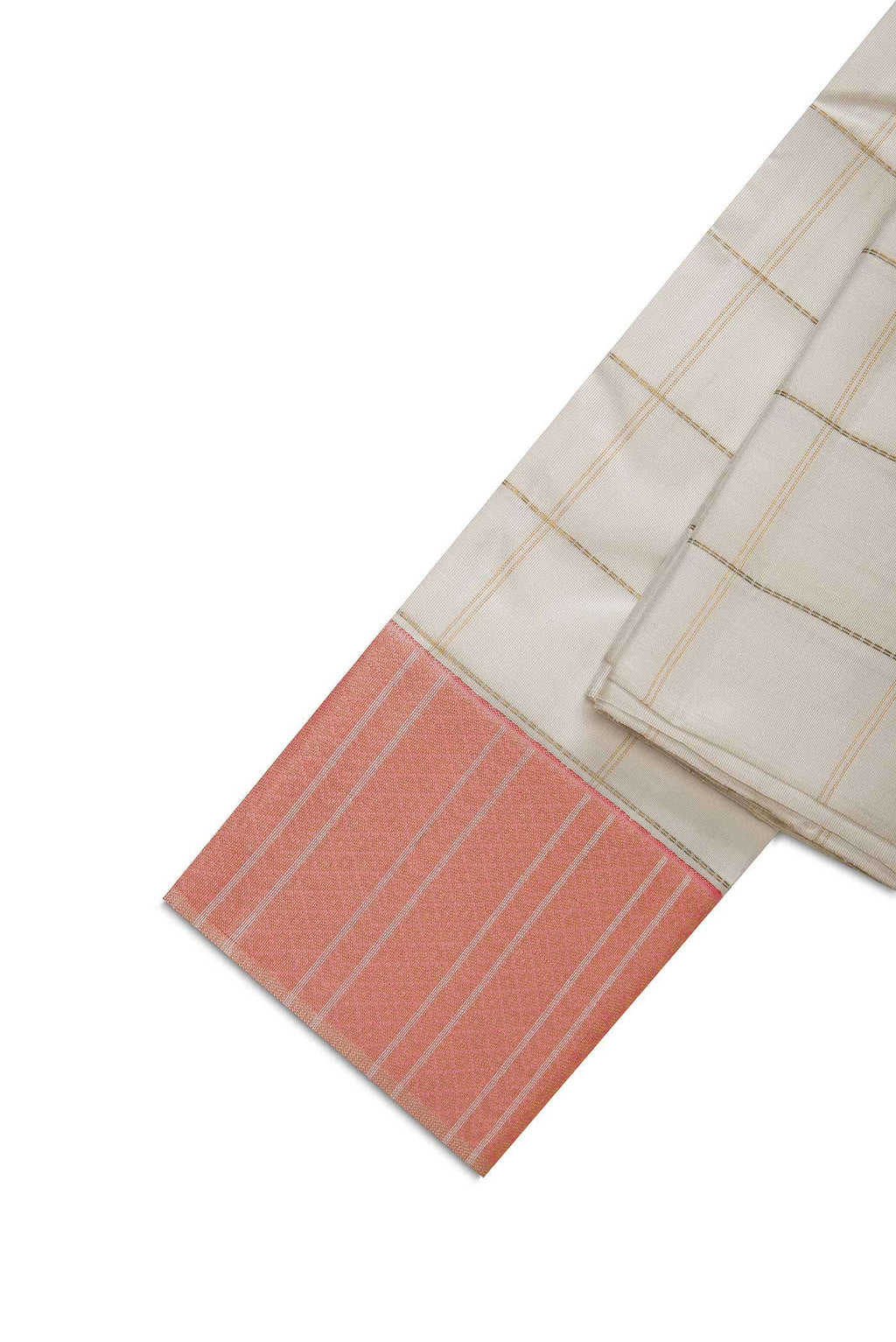 Off White Silk Dhoti With Angavastram (8X4) Muzham