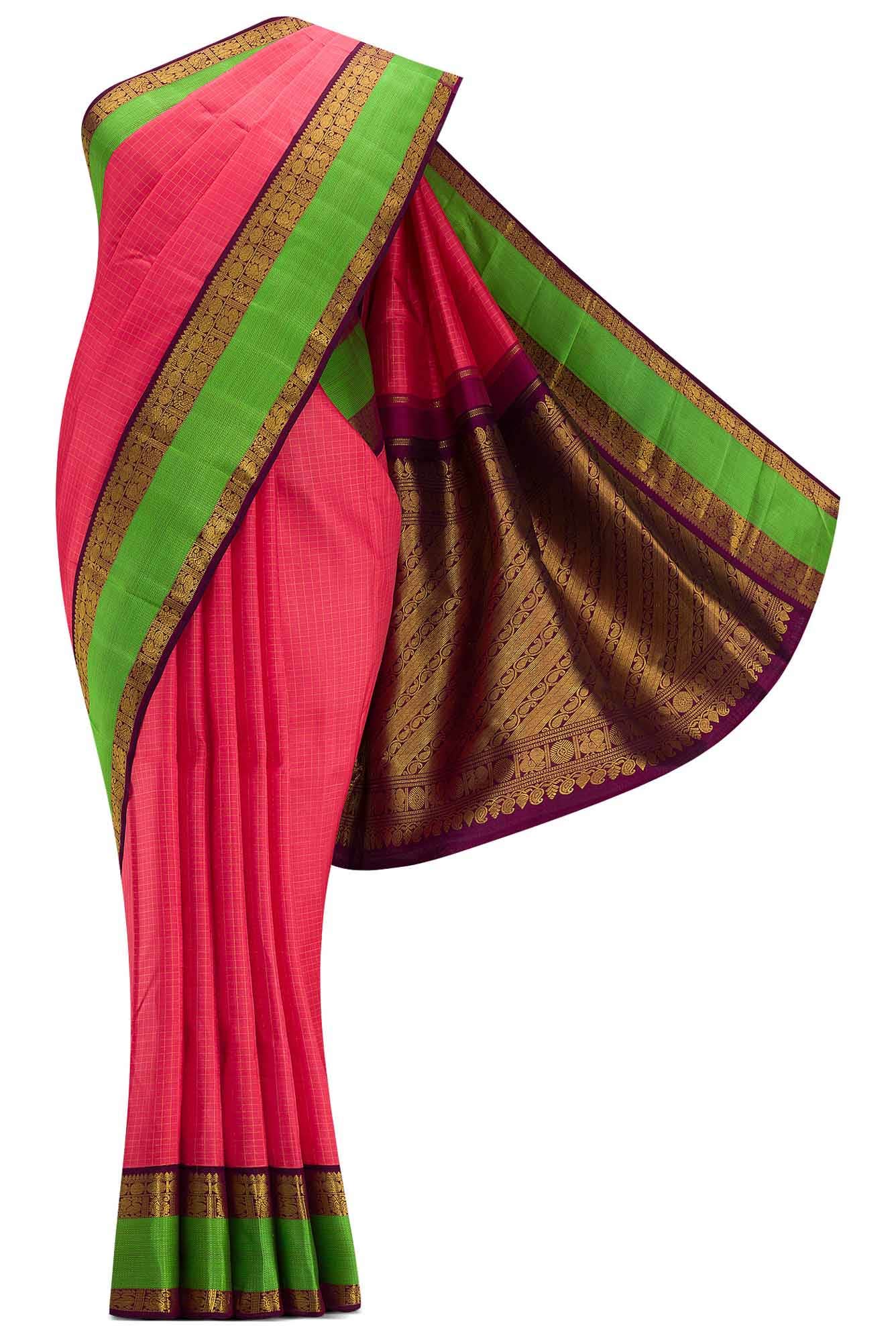 Pure Silk Pure Zari Pink Dual Tone Kanchipuram Saree