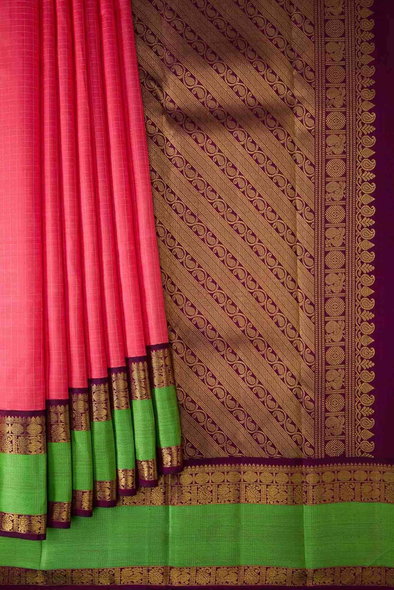 Pure Silk Pure Zari Pink Dual Tone Kanchipuram Saree