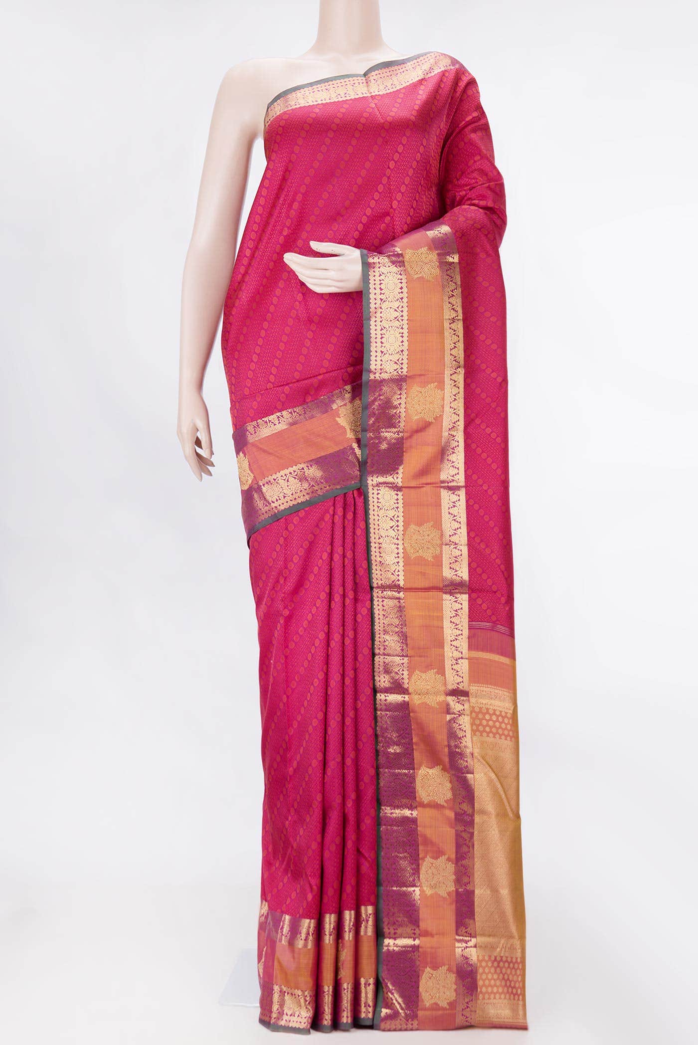 Pure Silk Pure Zari Dark Pink Dual Tone Kanchipuram Saree
