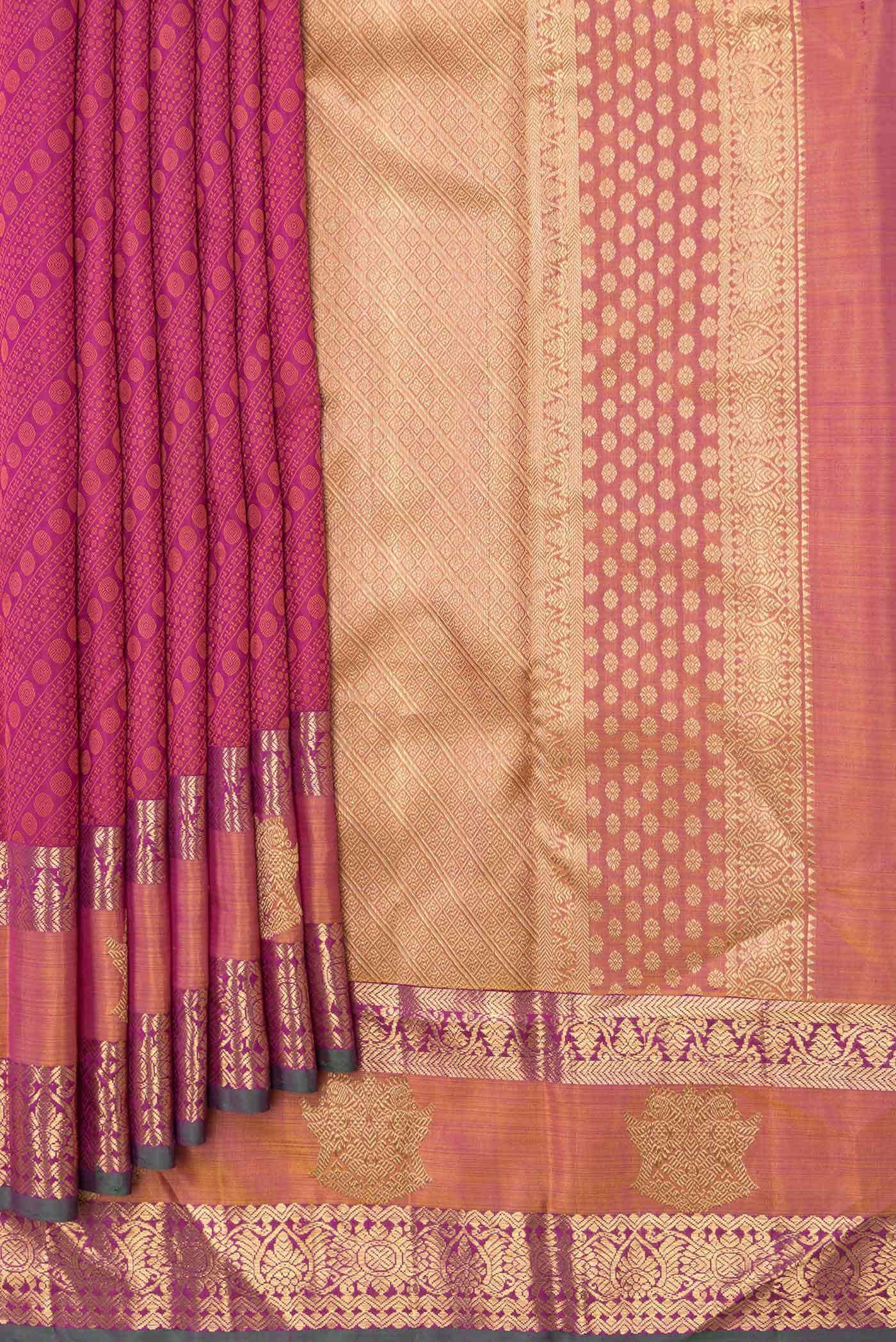 Pure Silk Pure Zari Dark Pink Dual Tone Kanchipuram Saree