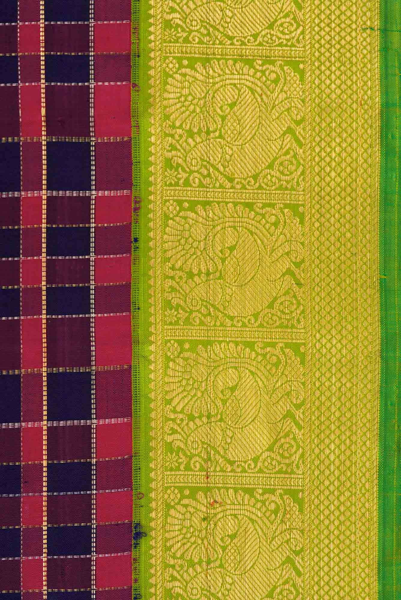 Pure Silk Pure Zari Maroon and Navy Blue Dual Tone Kanchipuram Saree