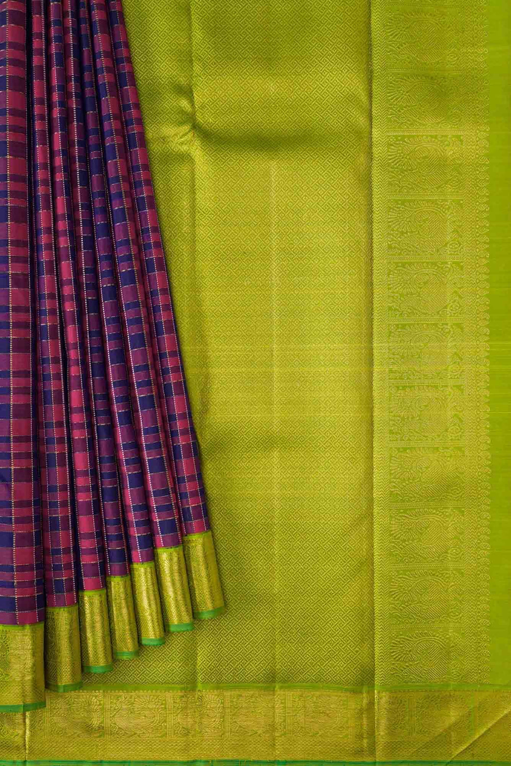 Pure Silk Pure Zari Maroon and Navy Blue Dual Tone Kanchipuram Saree