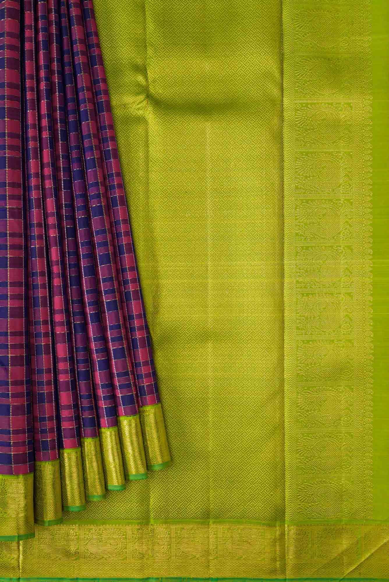 Pure Silk Pure Zari Maroon and Navy Blue Dual Tone Kanchipuram Saree