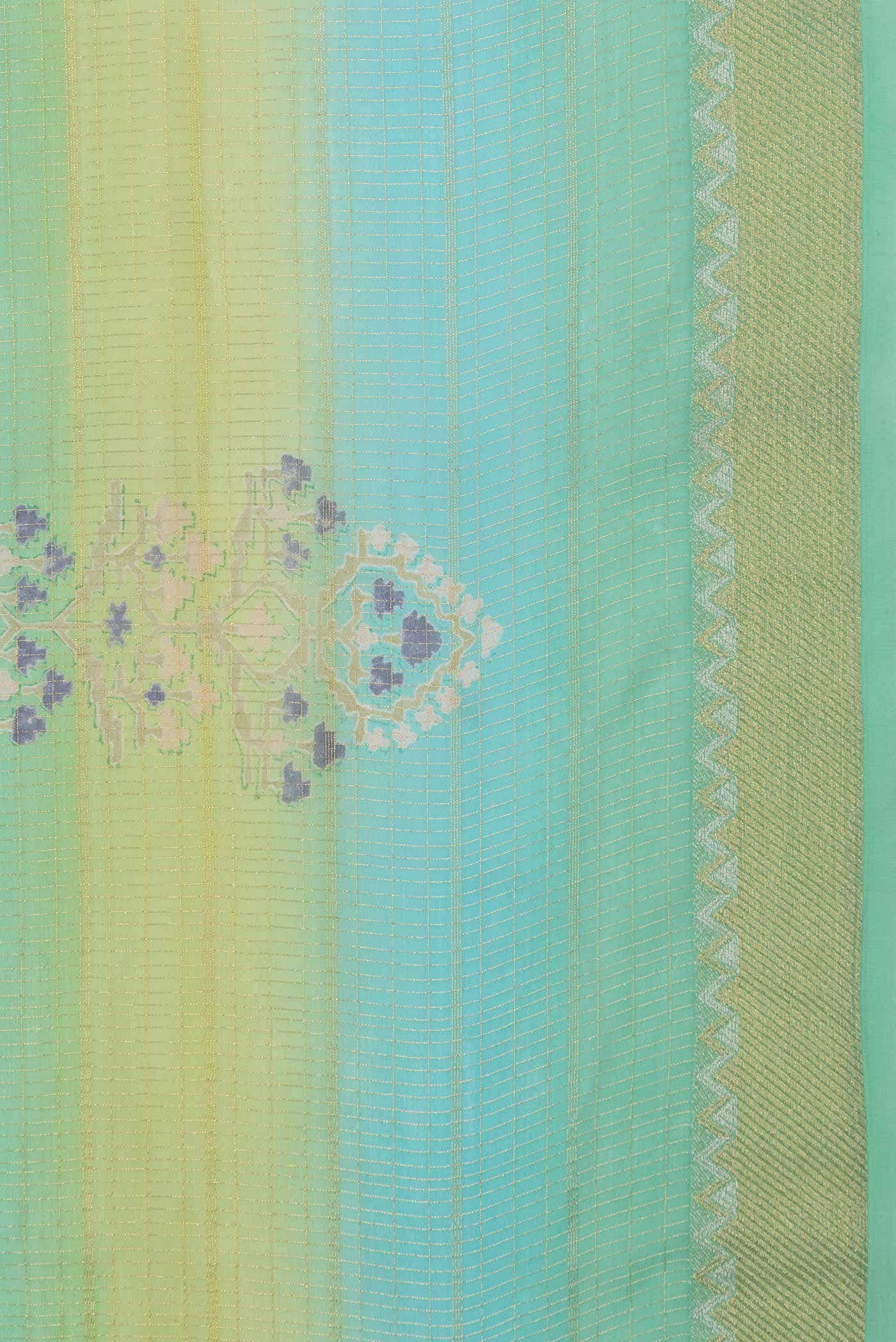 Sky Blue  and Green Dual Tone Mysore Georgette Saree