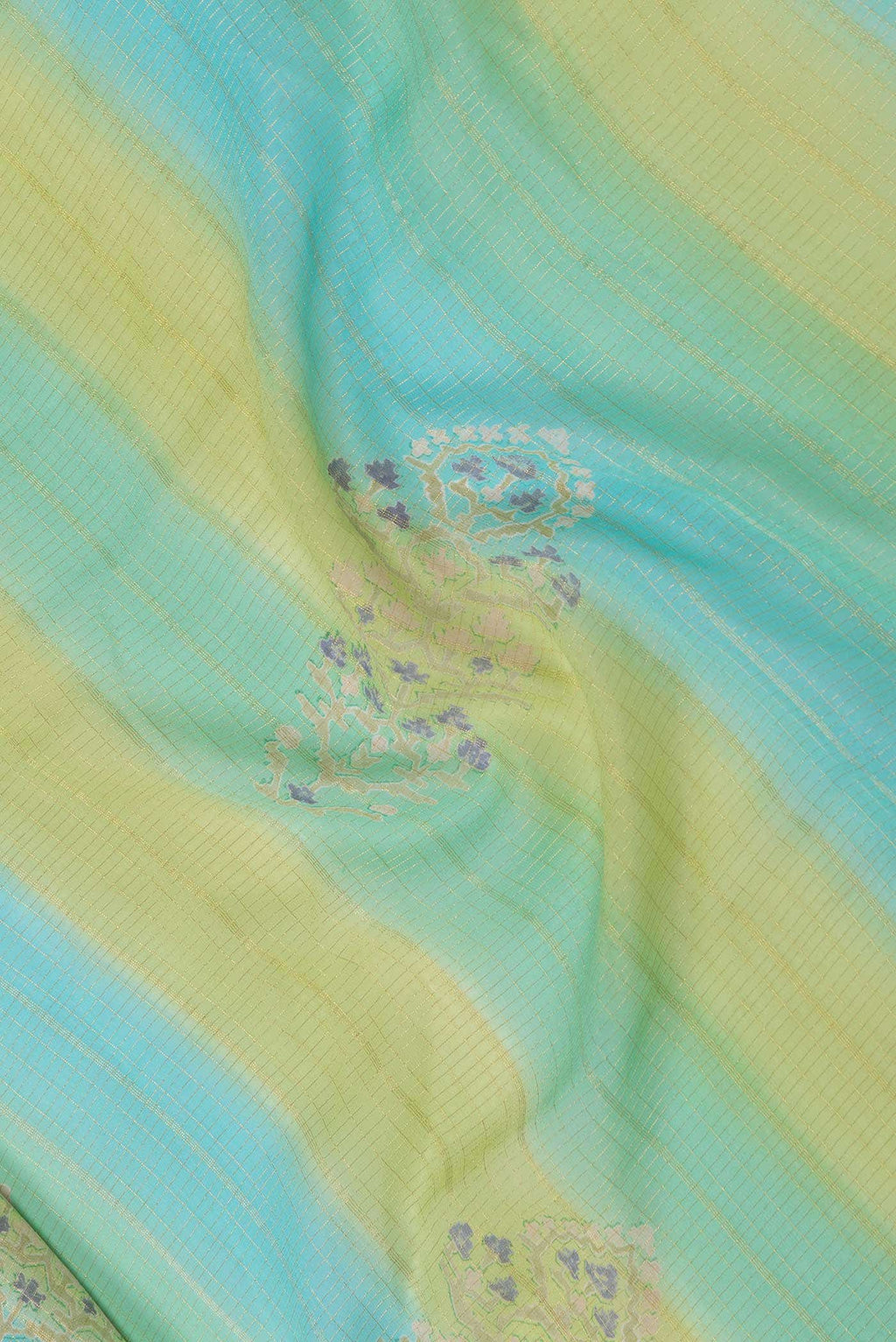 Sky Blue  and Green Dual Tone Mysore Georgette Saree