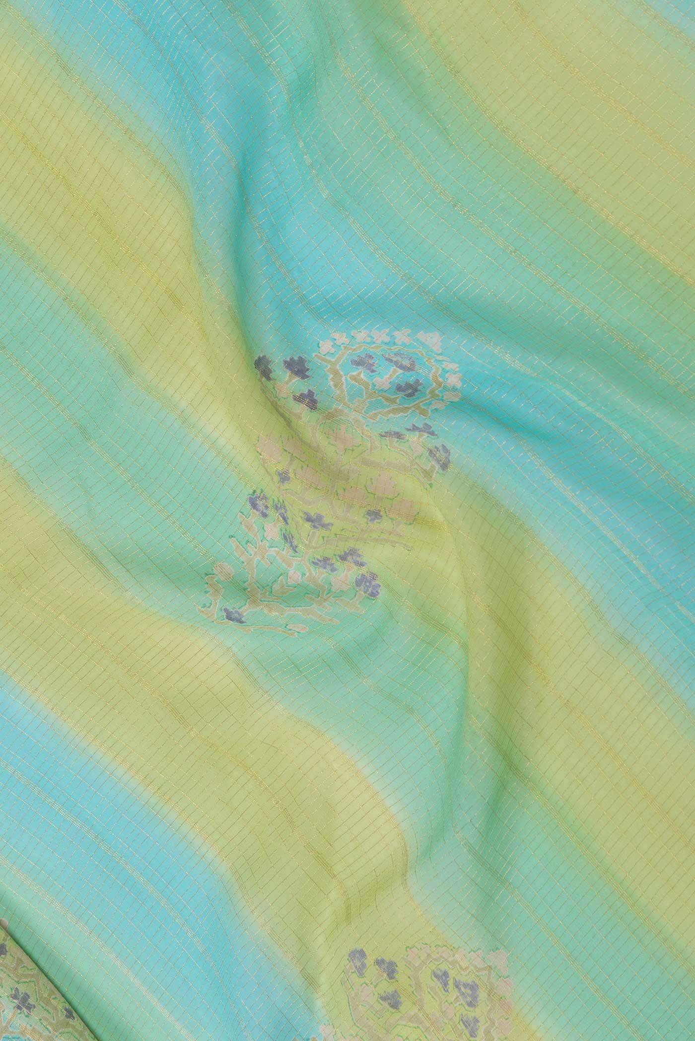 Sky Blue  and Green Dual Tone Mysore Georgette Saree
