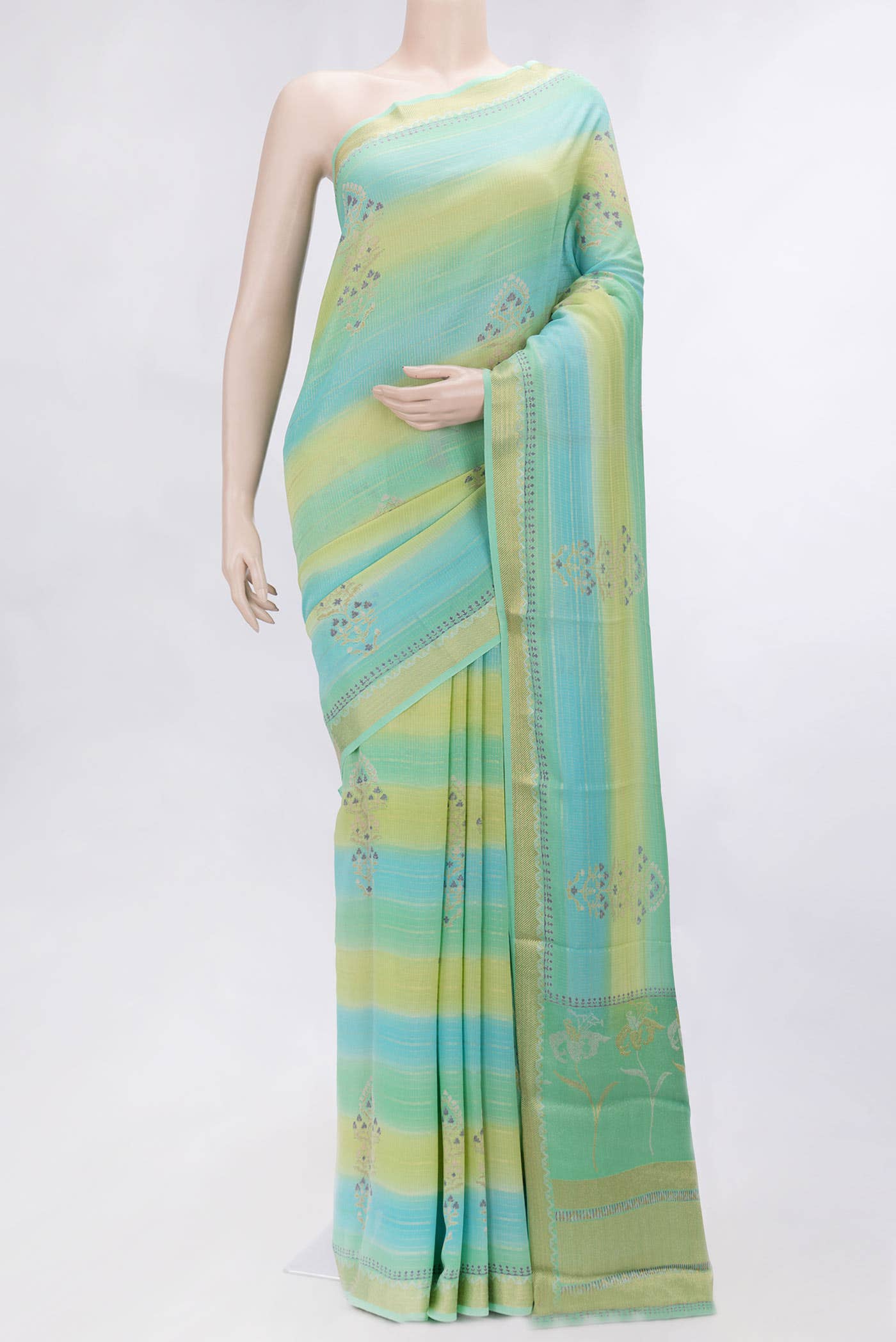 Sky Blue  and Green Dual Tone Mysore Georgette Saree