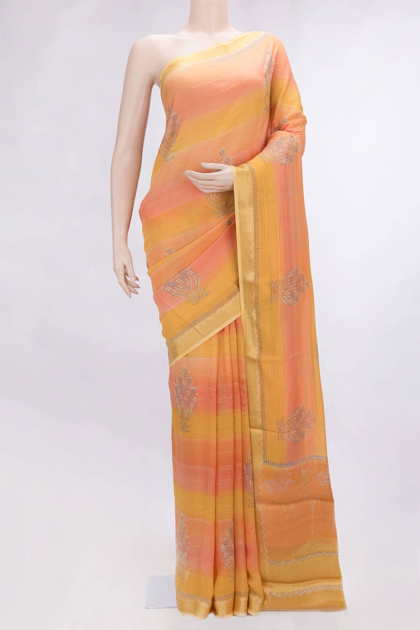 Pink and Orange Dual Tone Mysore Georgette Saree
