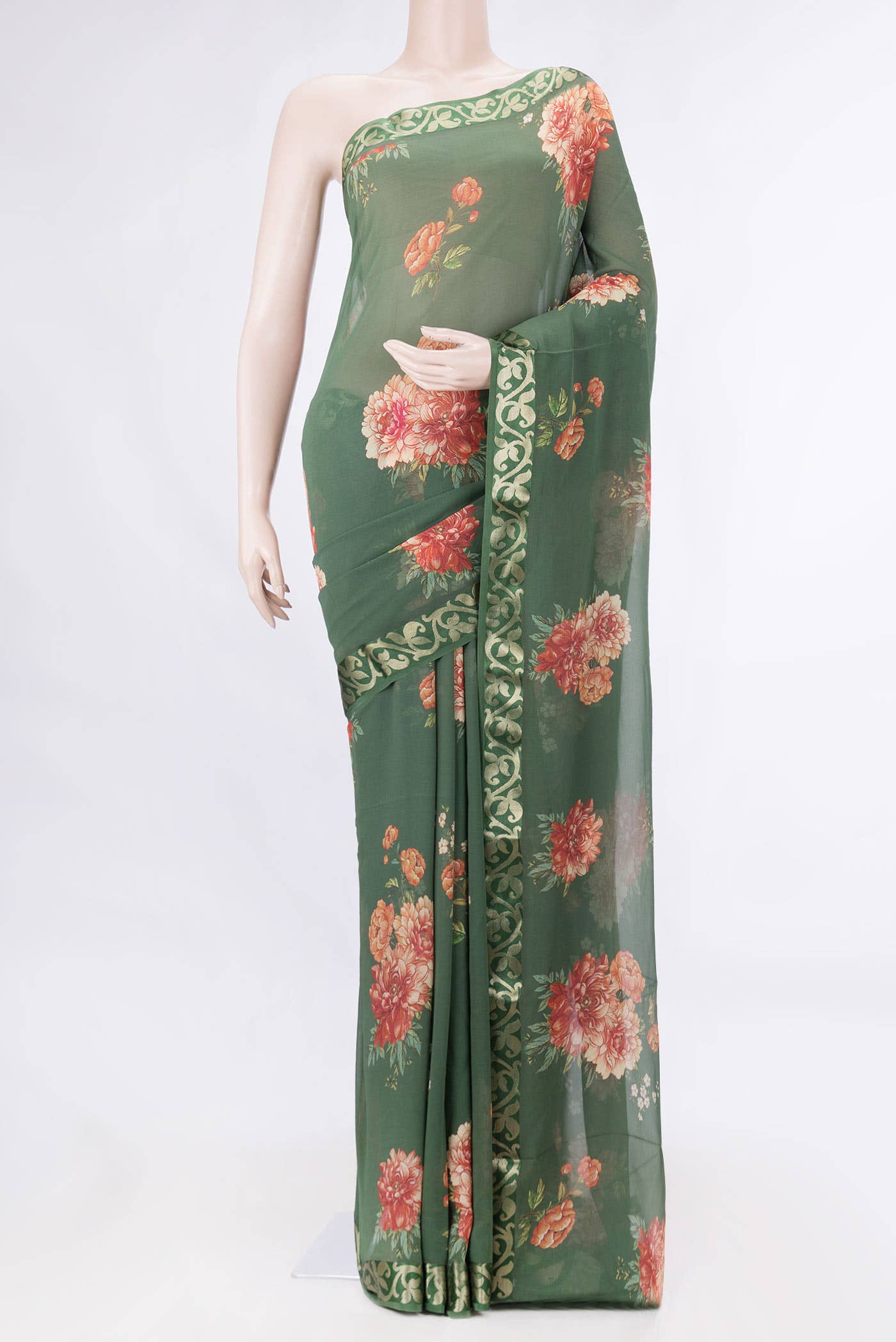 Green Dual Tone Georgette Saree