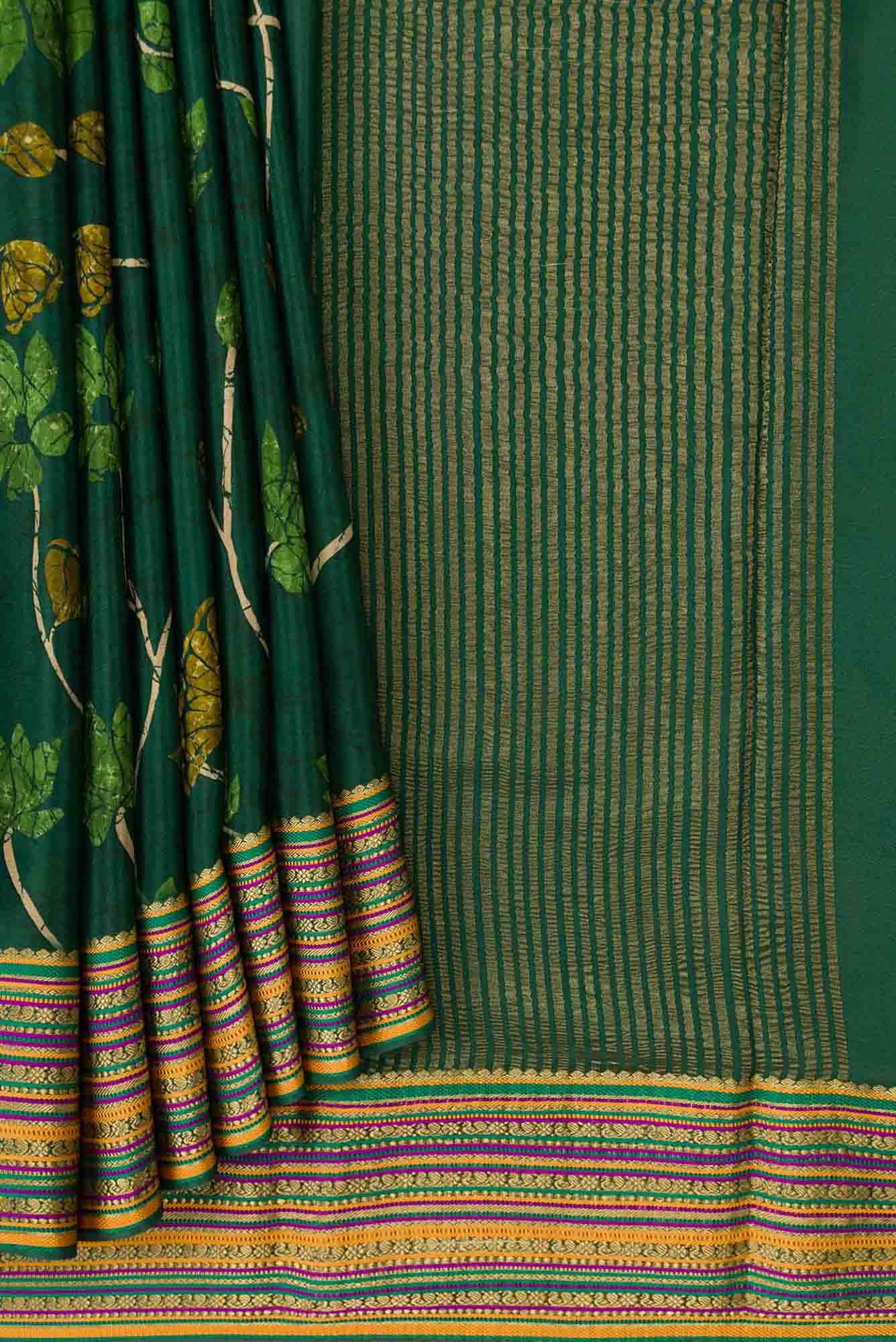 Green Dual Tone Mysore Crepe Saree