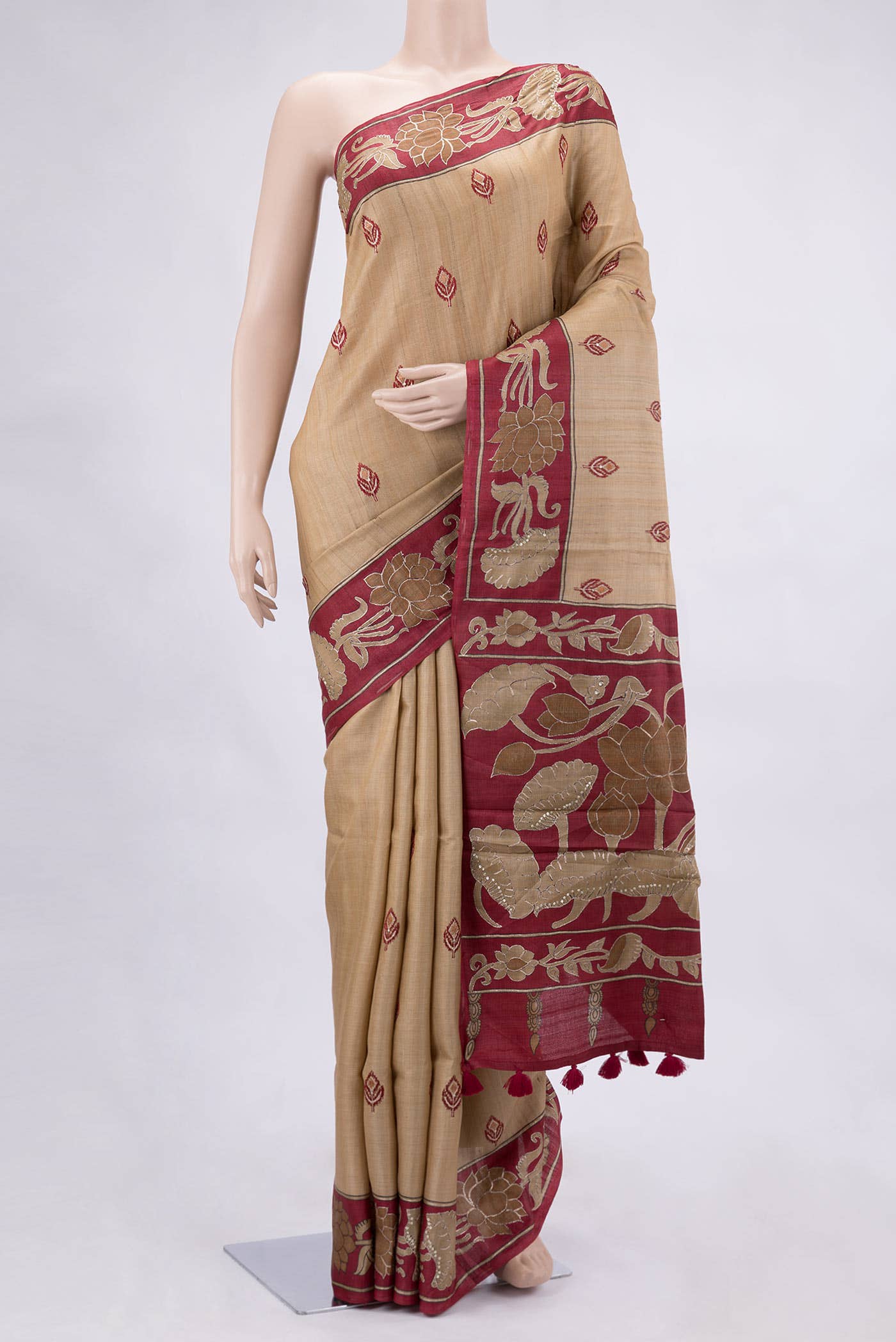 Beige Dual Tone Tussar Silk Saree