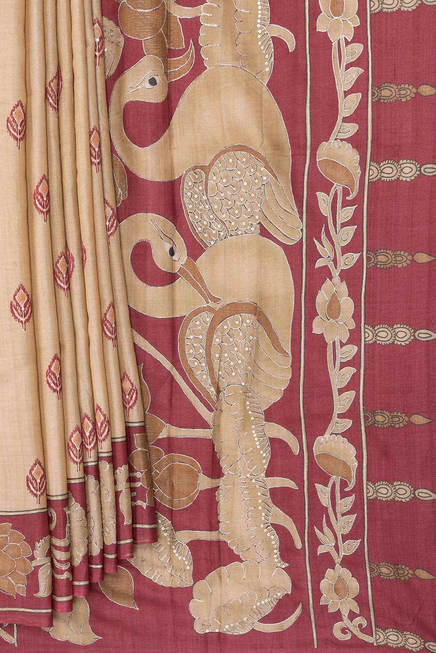Beige Dual Tone Tussar Silk Saree