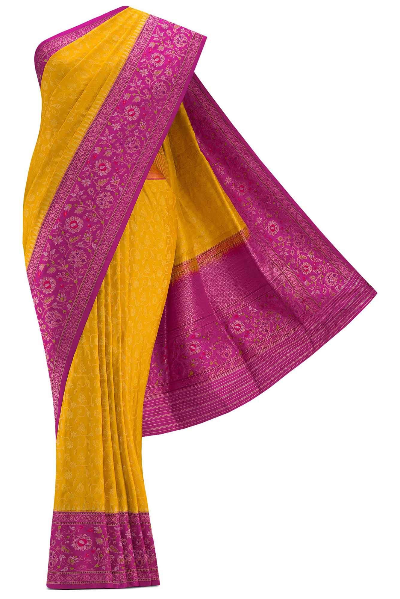 Pure Silk Pure Zari Mustard Dual Tone Banarasi Saree