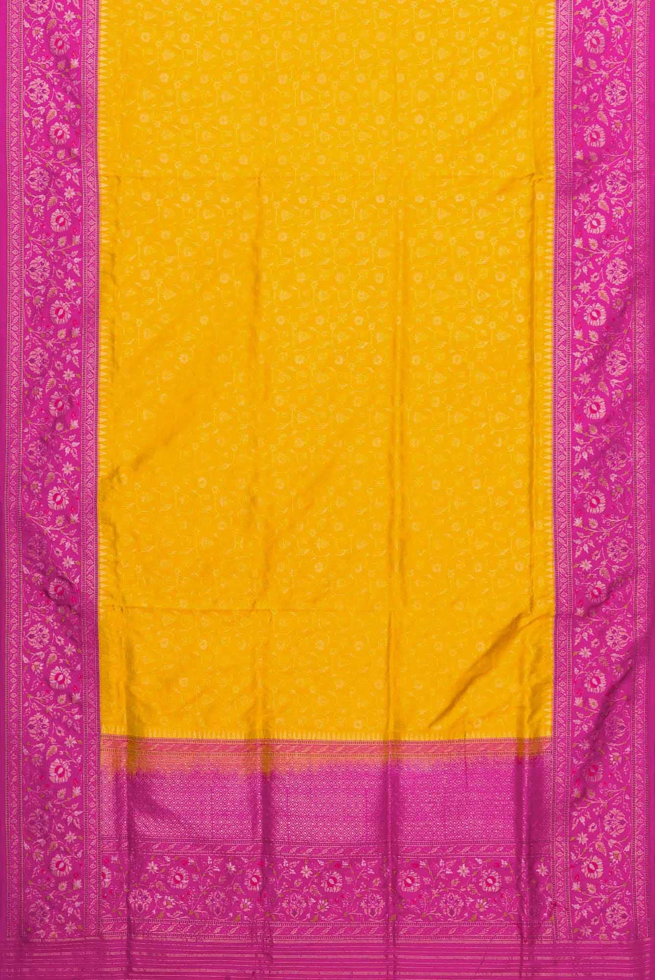 Pure Silk Pure Zari Mustard Dual Tone Banarasi Saree
