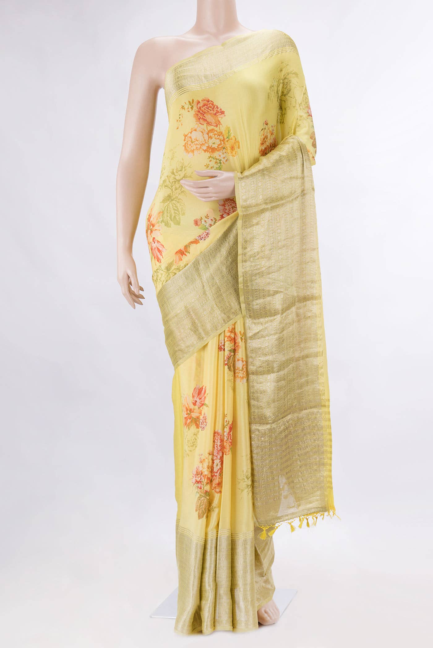 Yellow Dual Tone Mysore Crepe Saree