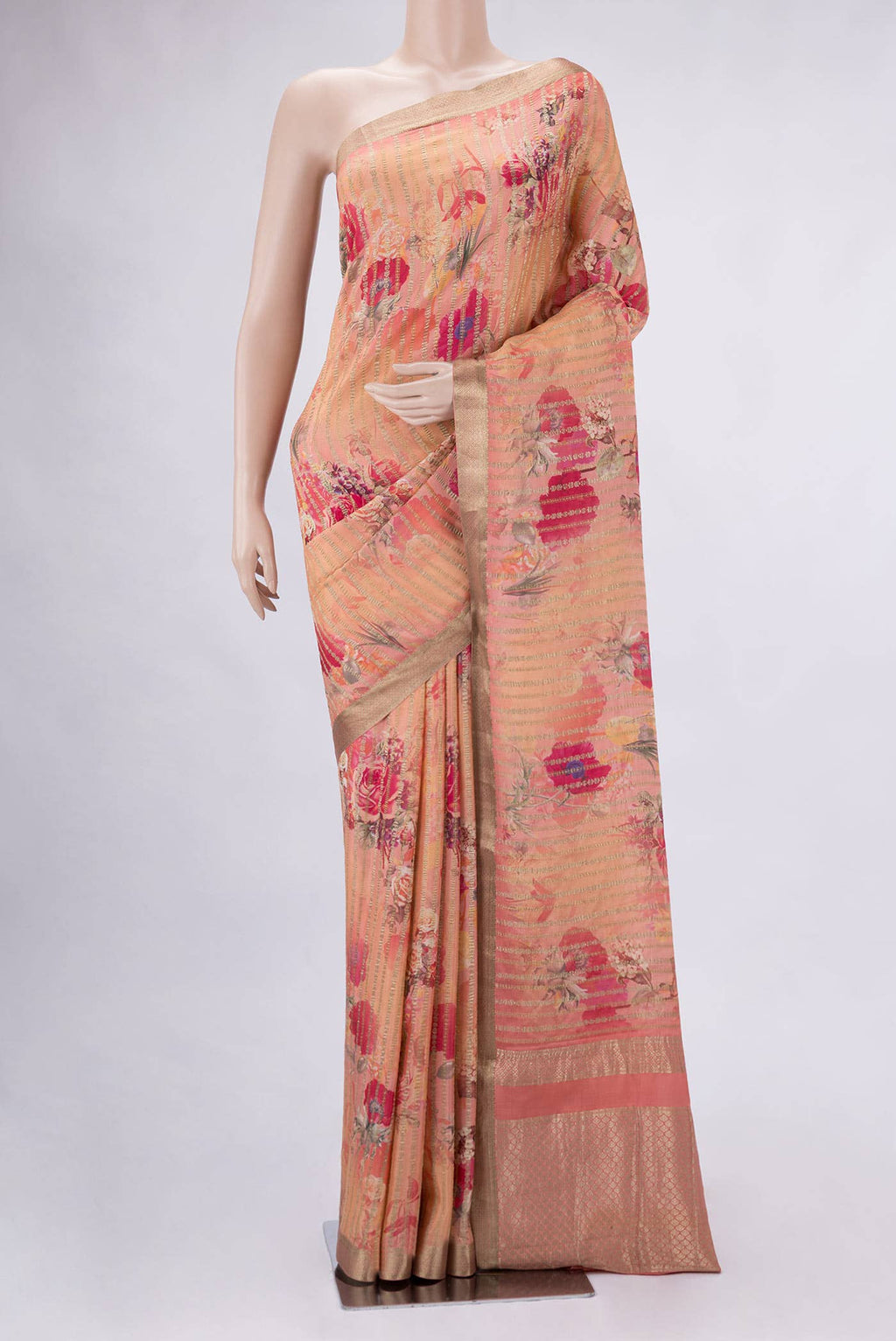 Golden Peach Dual Tone Banarasi Georgette Saree