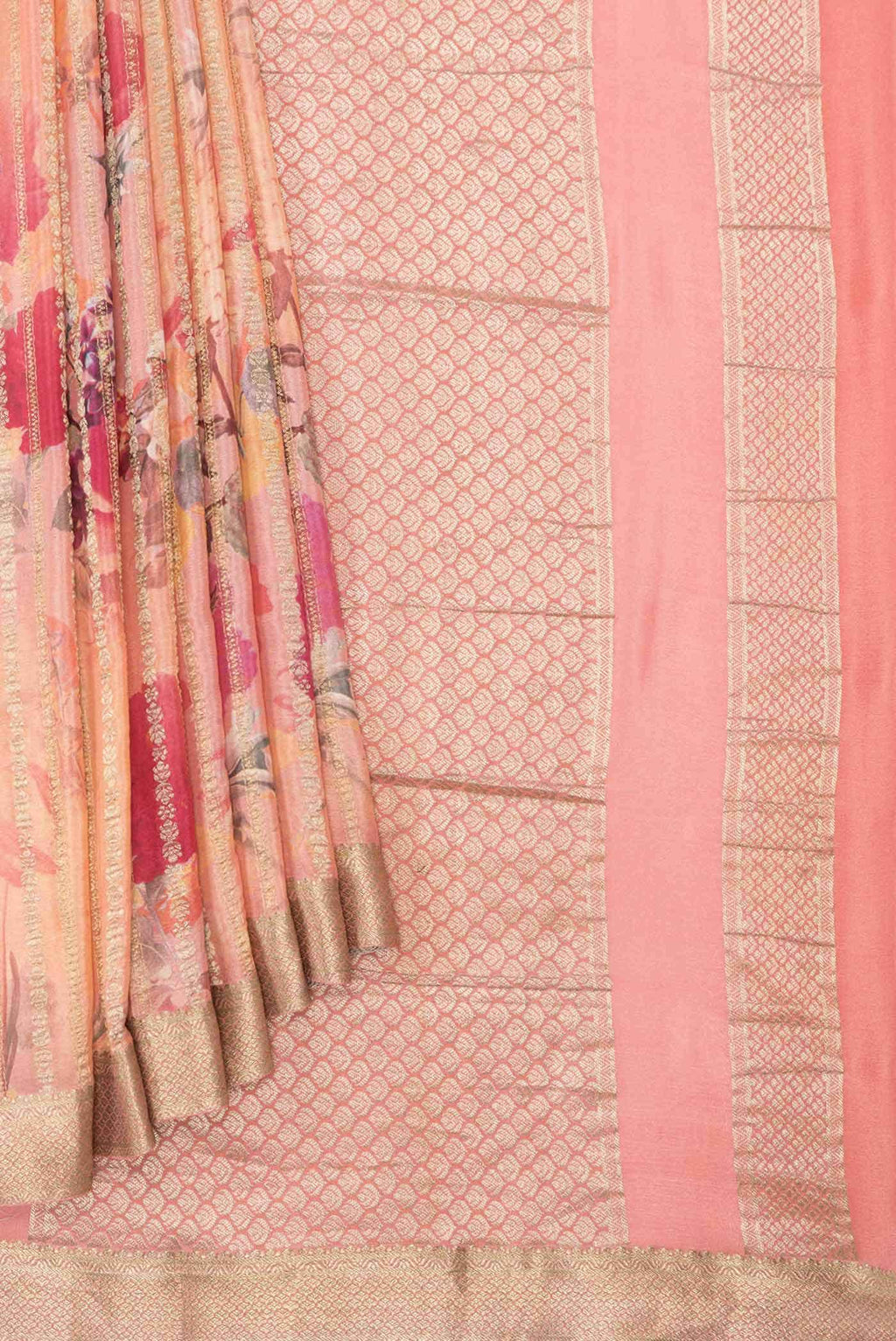 Golden Peach Dual Tone Banarasi Georgette Saree