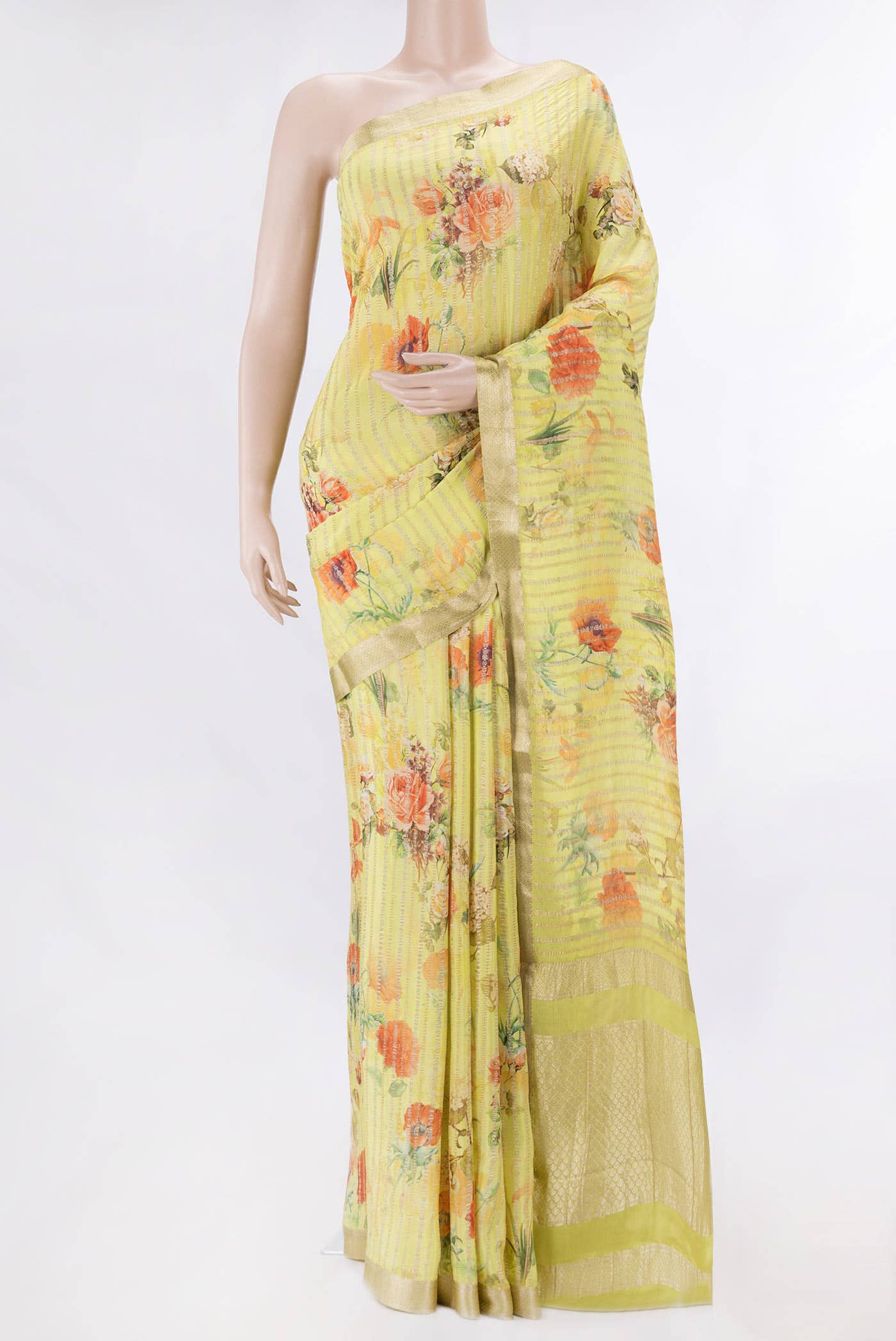 Parrot Green Dual Tone Mysore Georgette Saree