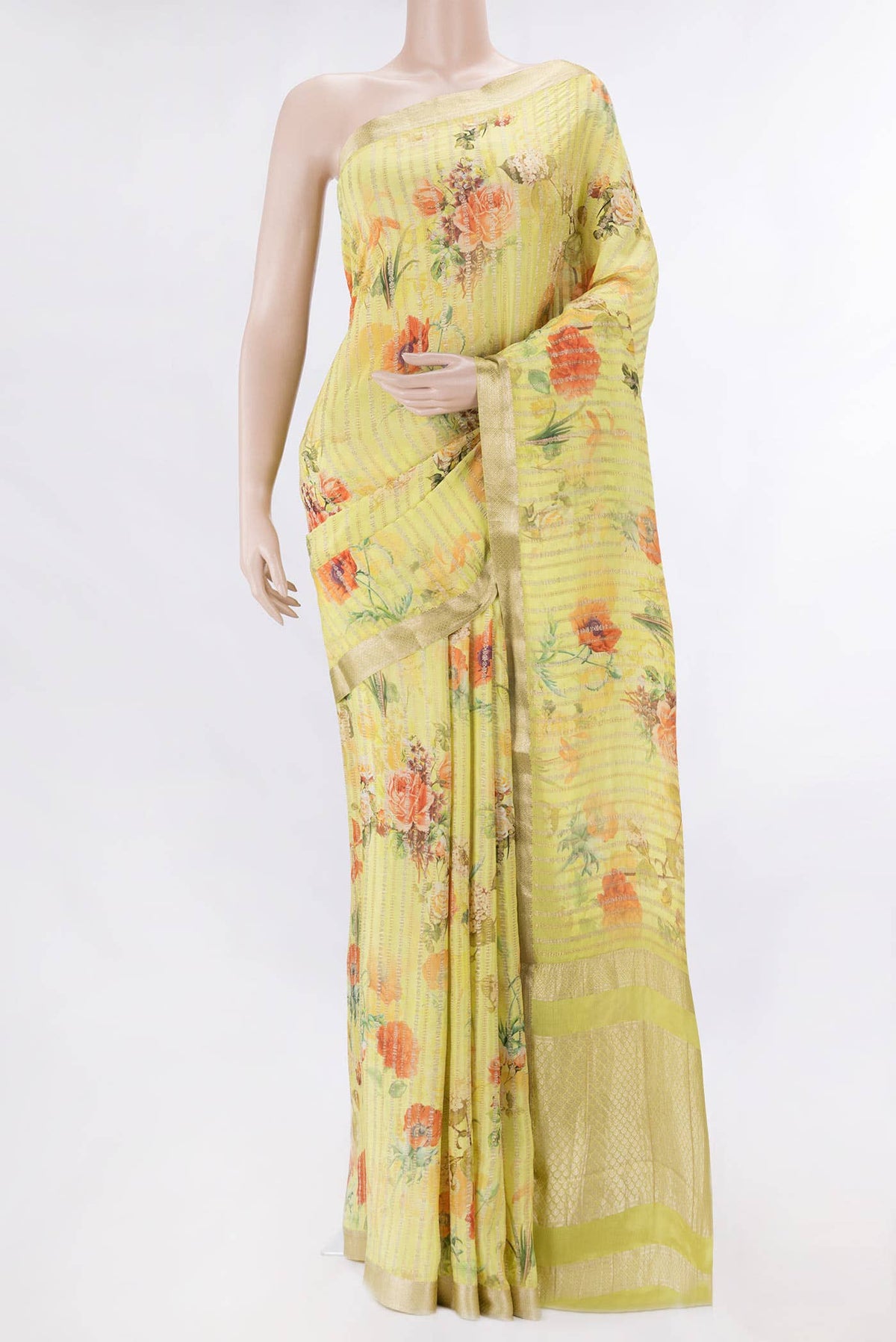 Parrot Green Dual Tone Mysore Georgette Saree