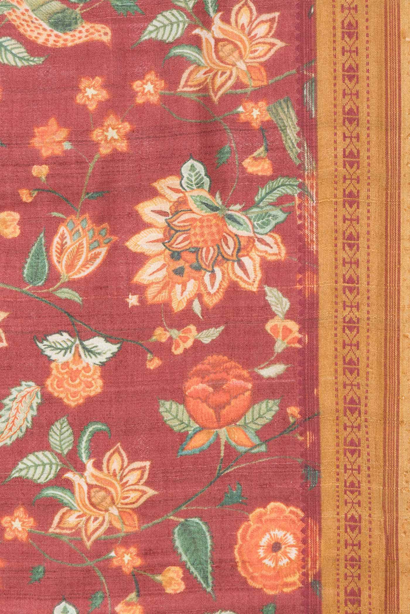 Red Dual Tone Tussar Silk Saree