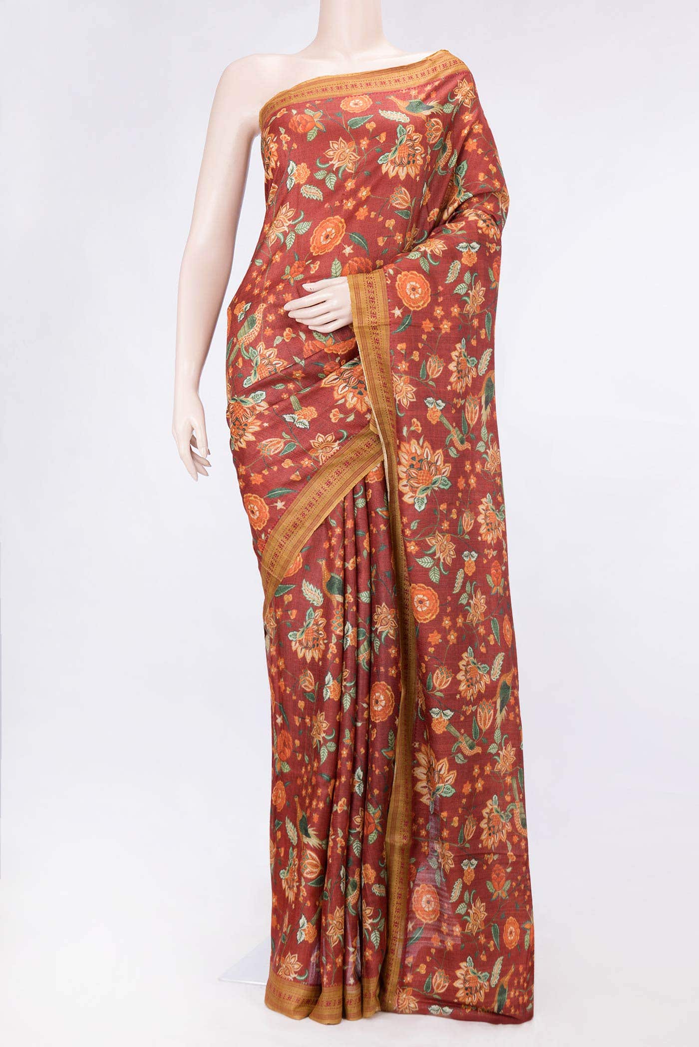 Red Dual Tone Tussar Silk Saree