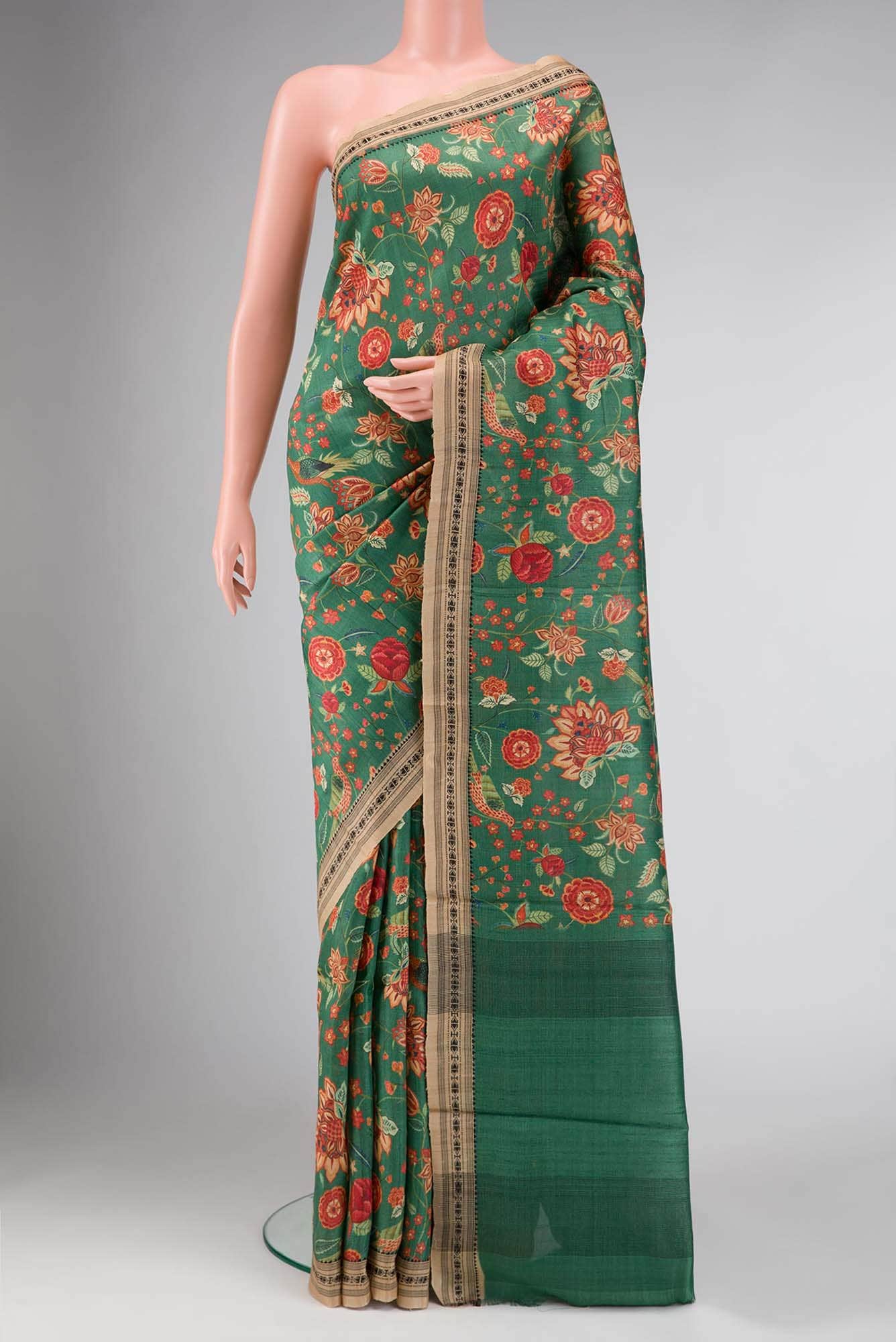 Green Dual Tone Tussar Silk Saree