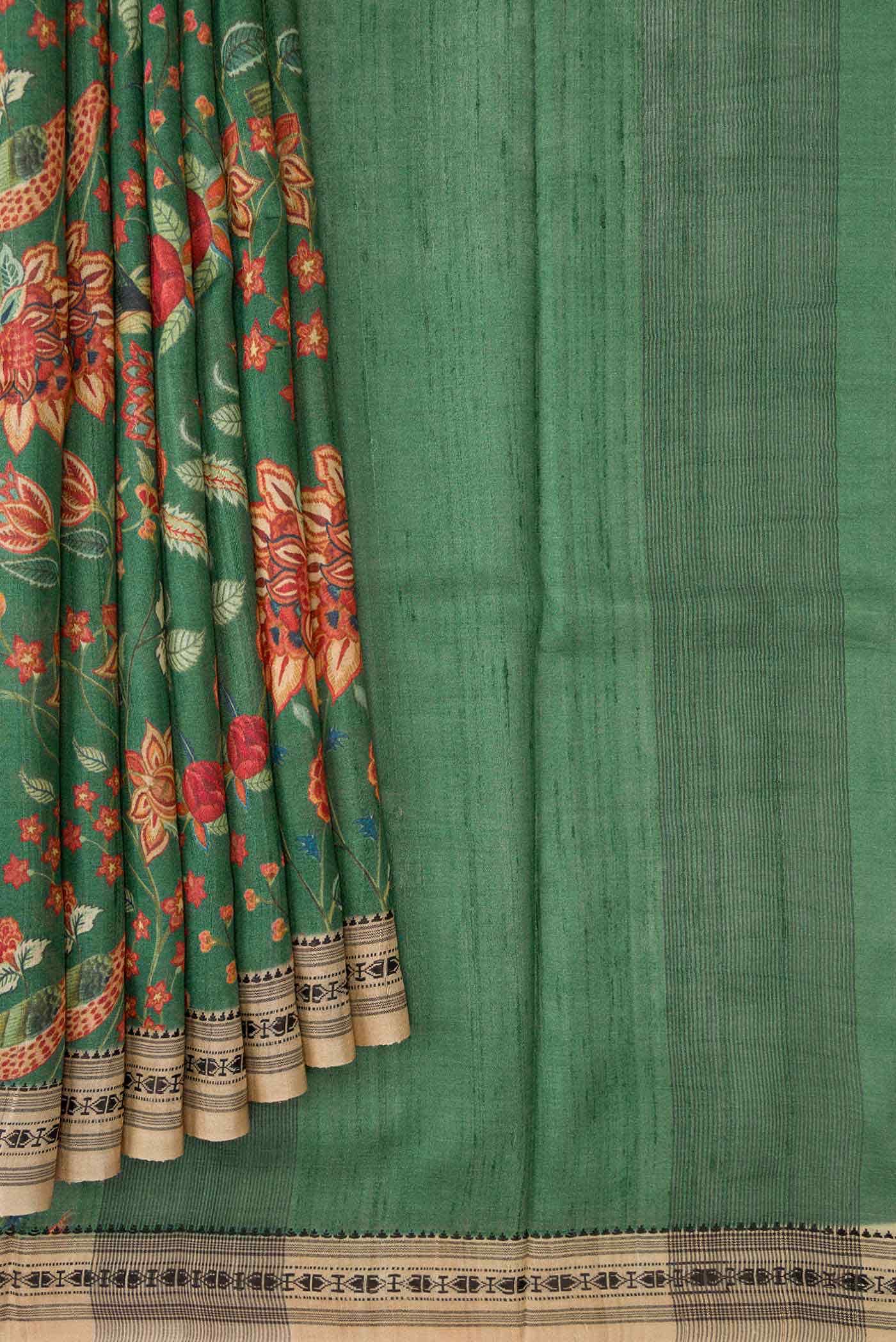Green Dual Tone Tussar Silk Saree