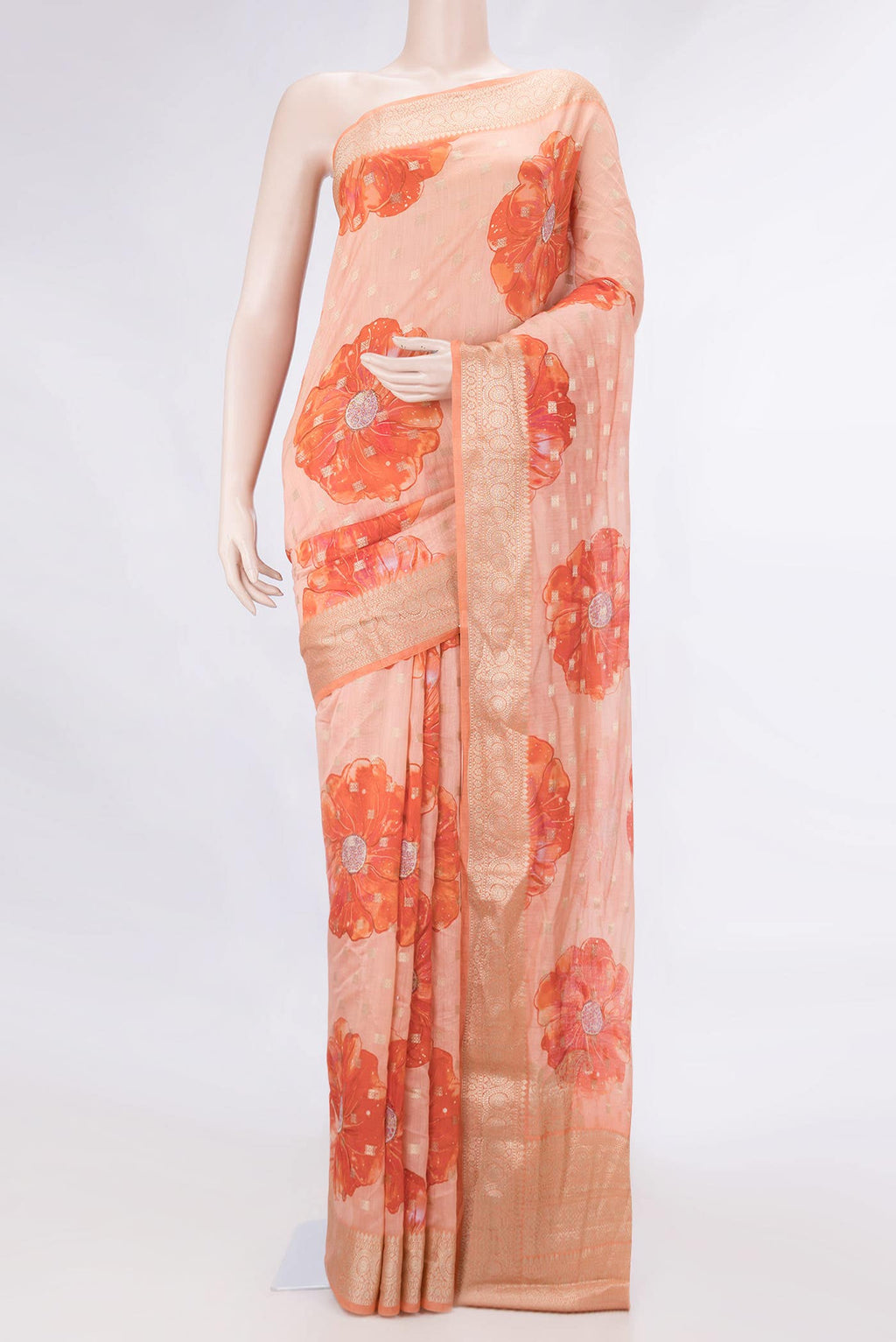 Golden Peach Dual Tone Tussar Silk Saree