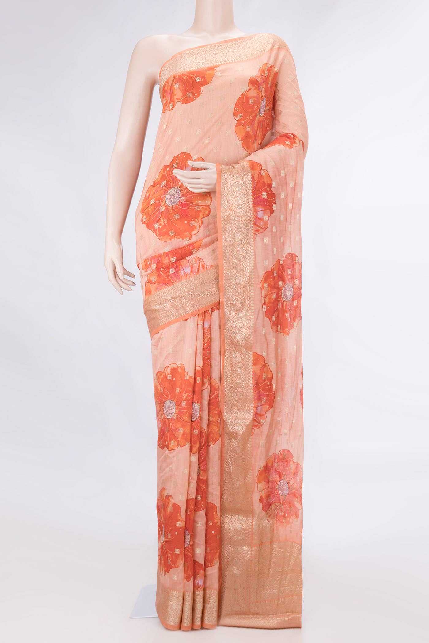 Golden Peach Dual Tone Tussar Silk Saree