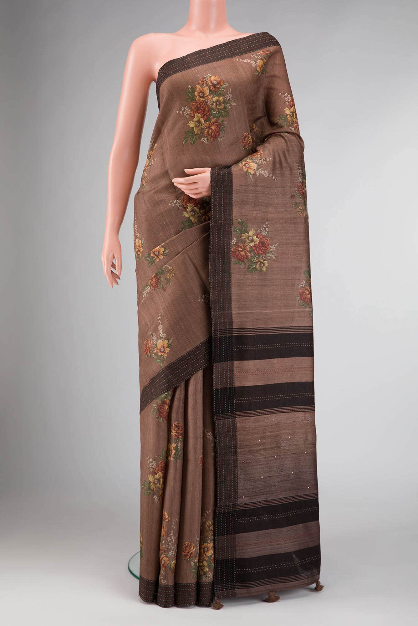 Brown Dual Tone Tussar Silk Saree