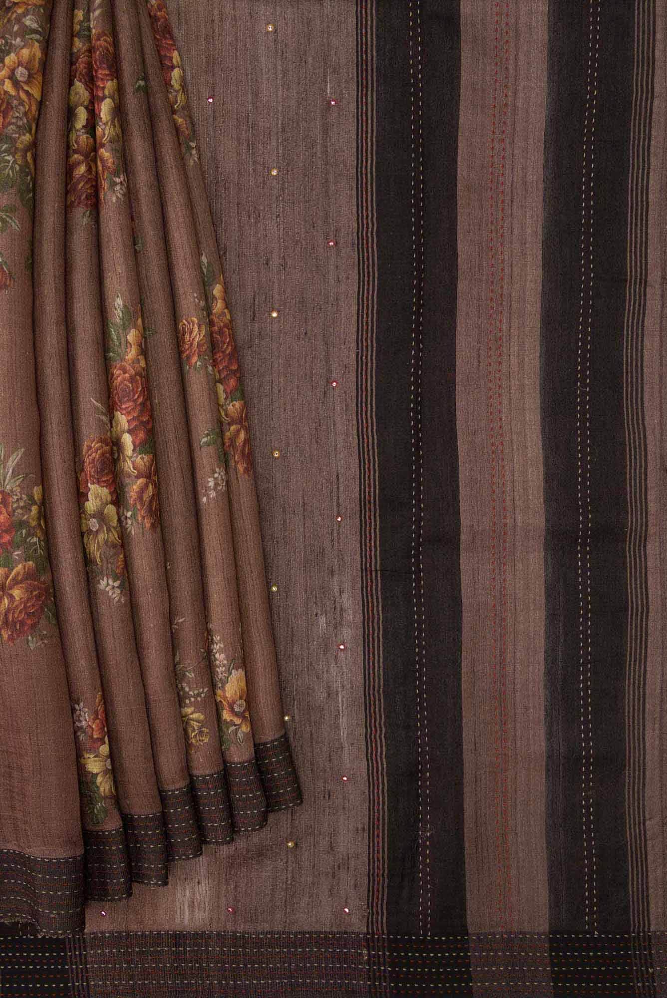 Brown Dual Tone Tussar Silk Saree