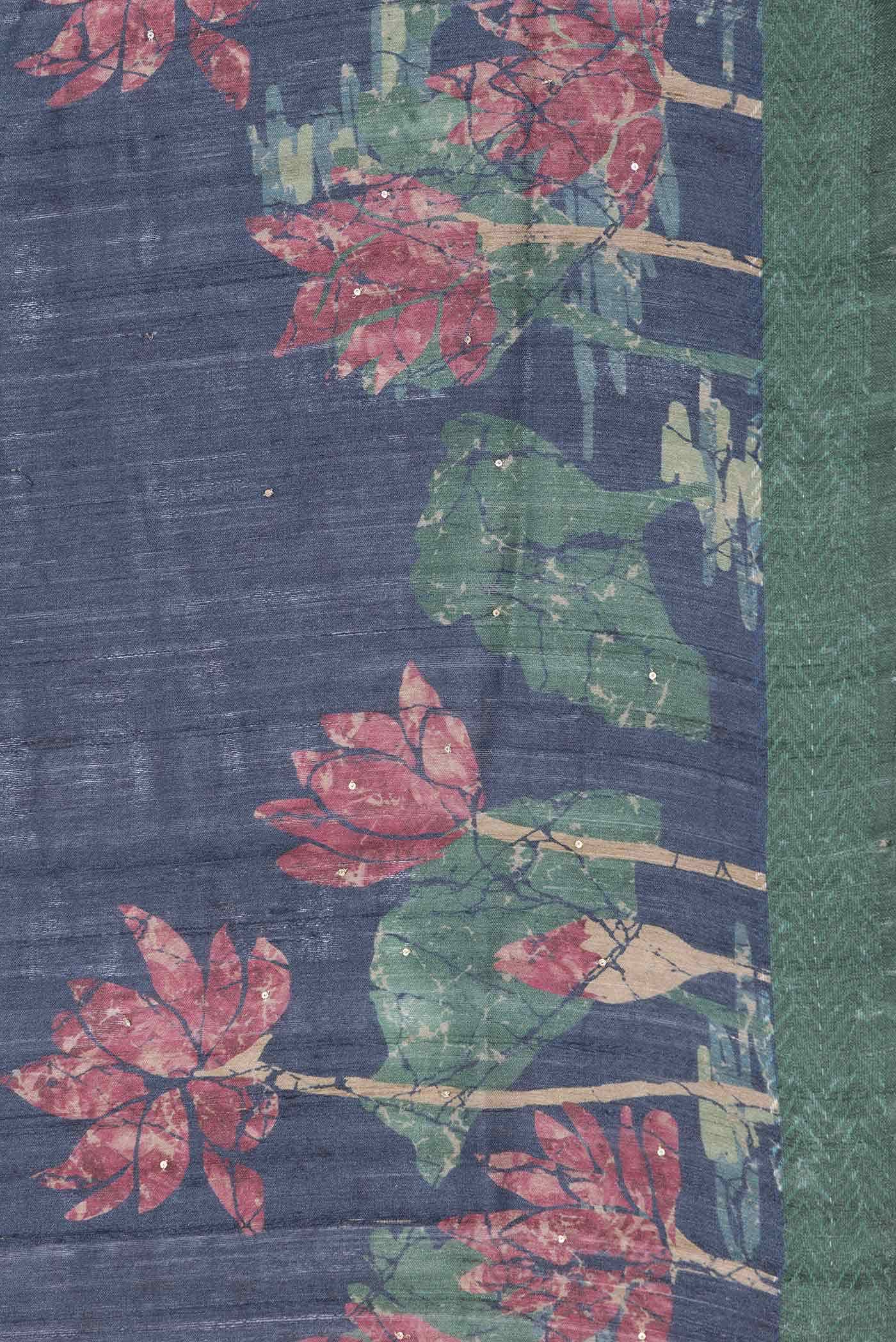 Navy Blue Dual Tone Tussar Silk Saree