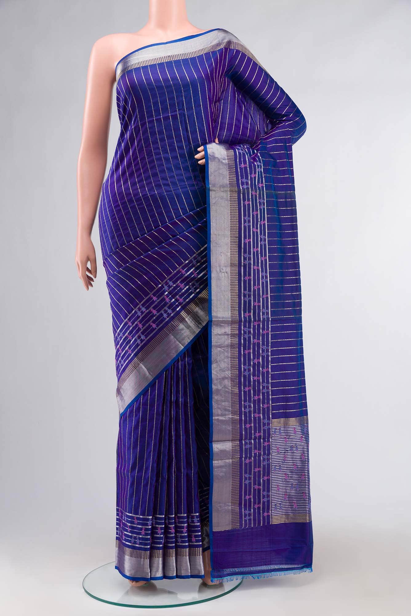 Blue Blended Banarasi Silk Saree