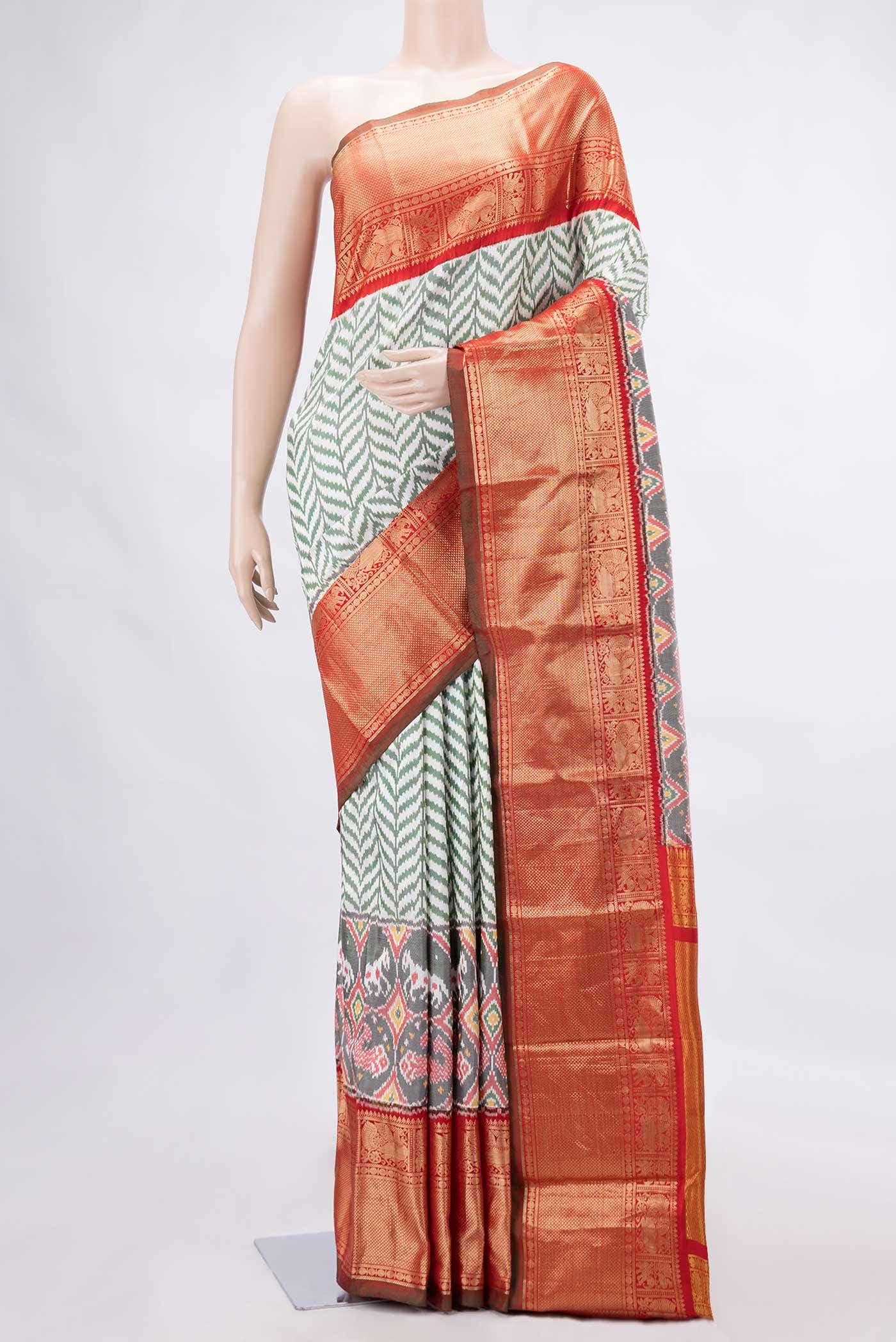 Off White Dual Tone Kanchipuram Silk Saree