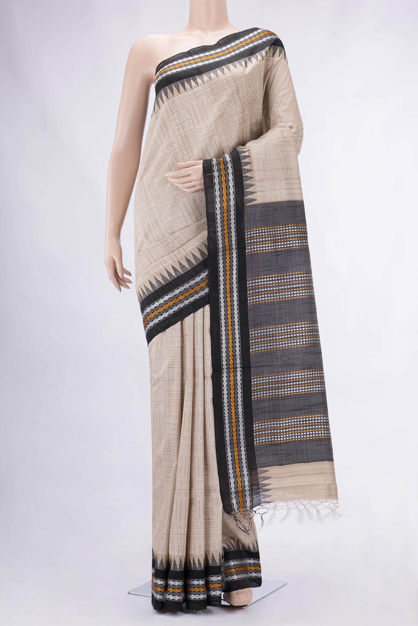 Beige Tussar Silk Saree
