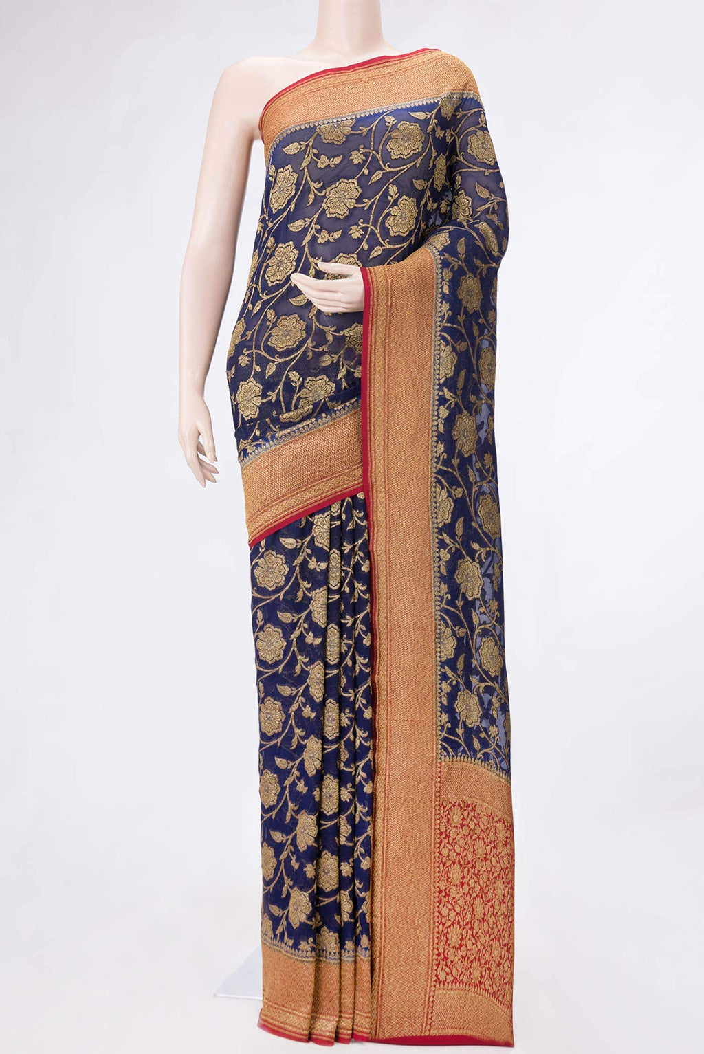 Navy Blue Dual Tone Banarasi Georgette Saree