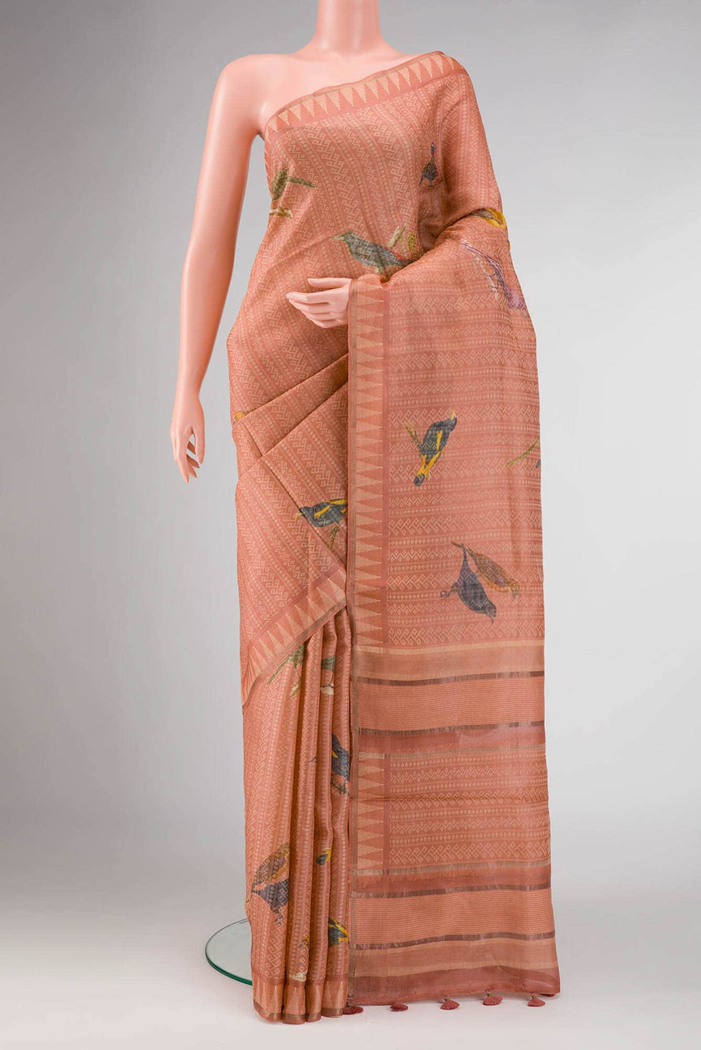 Golden Peach Dual Tone Tussar Silk Saree