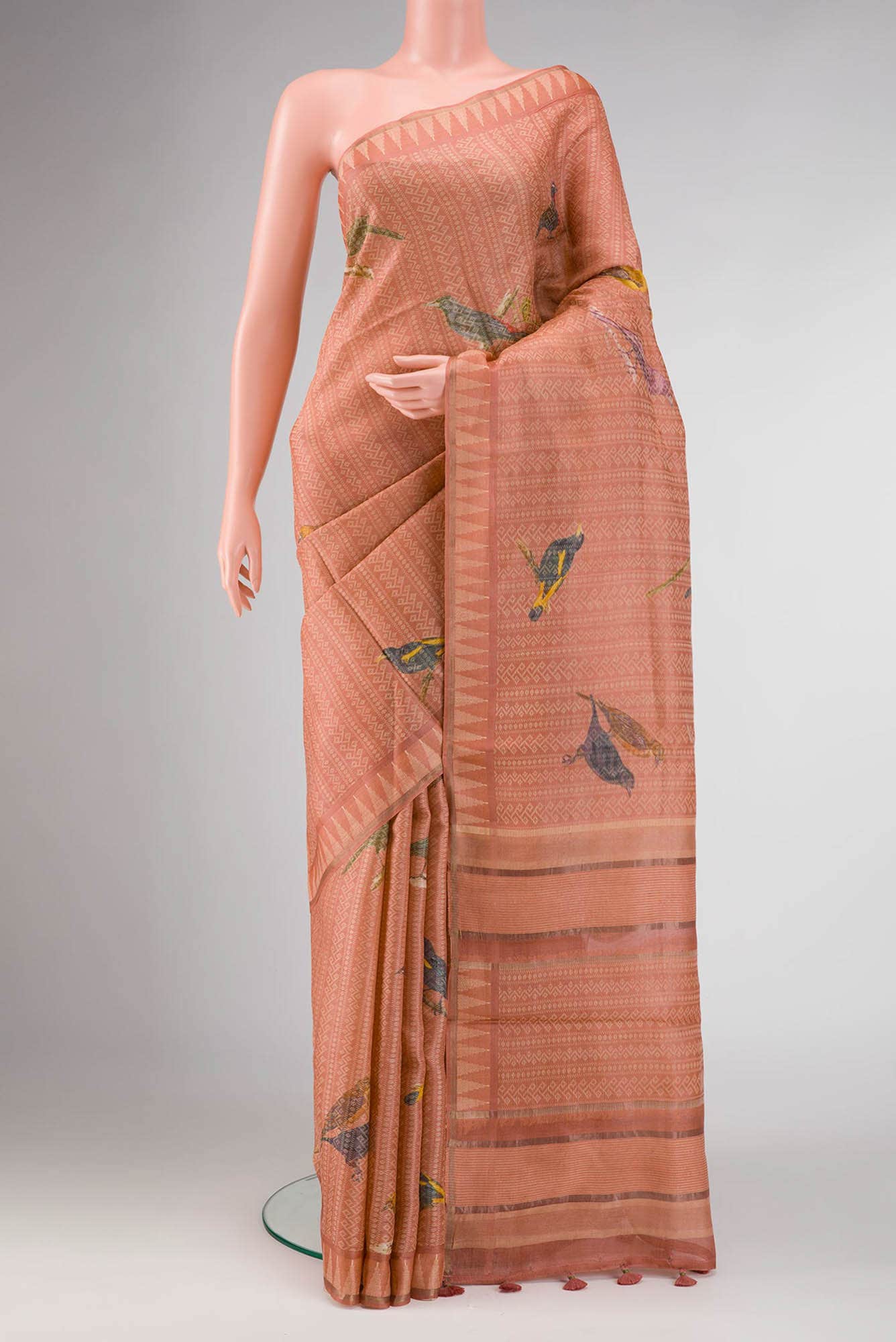 Golden Peach Dual Tone Tussar Silk Saree