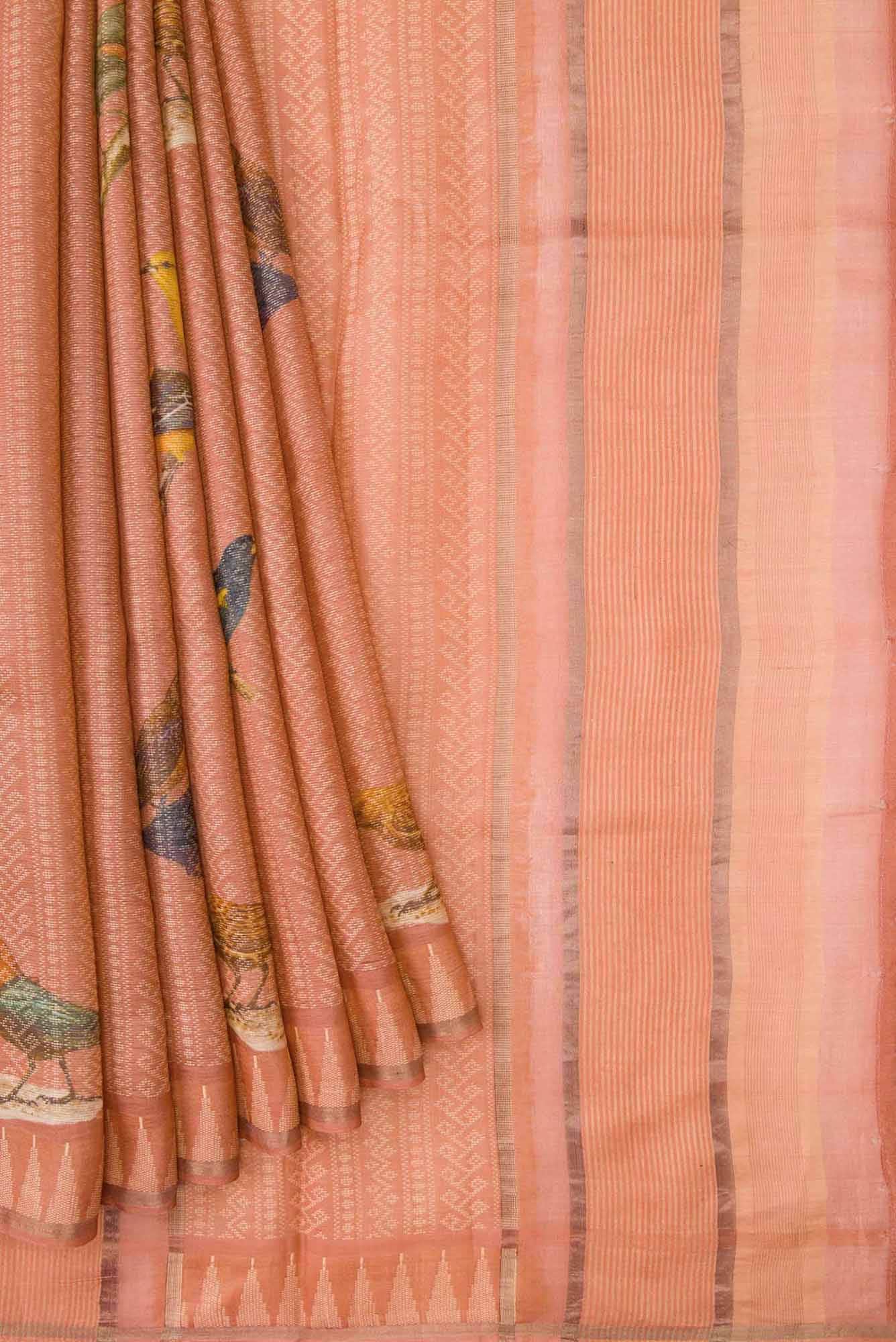 Golden Peach Dual Tone Tussar Silk Saree