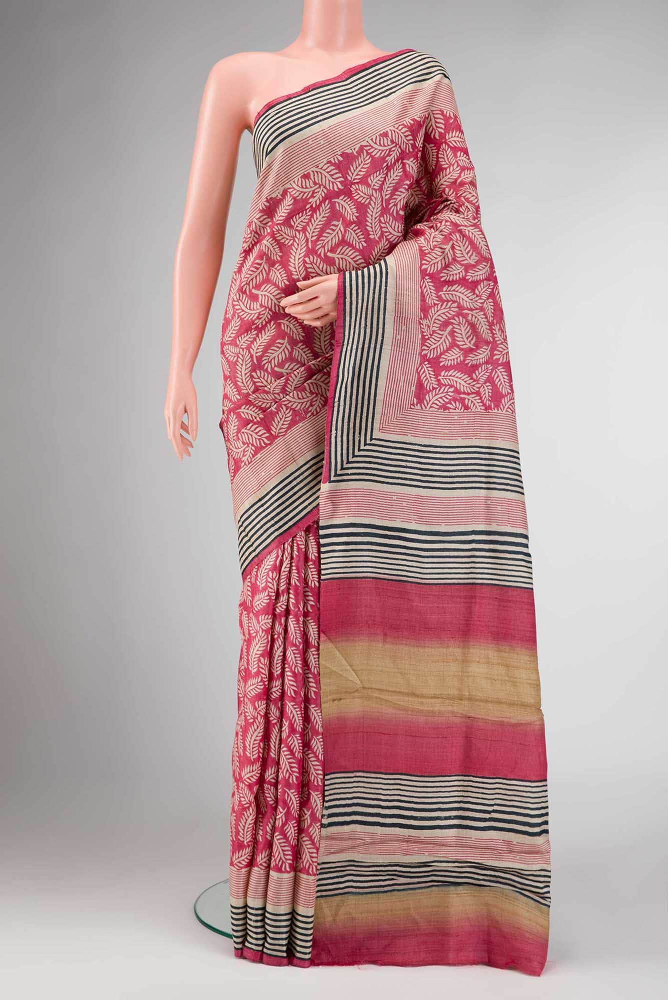 Dark Pink Dual Tone Tussar Silk Saree