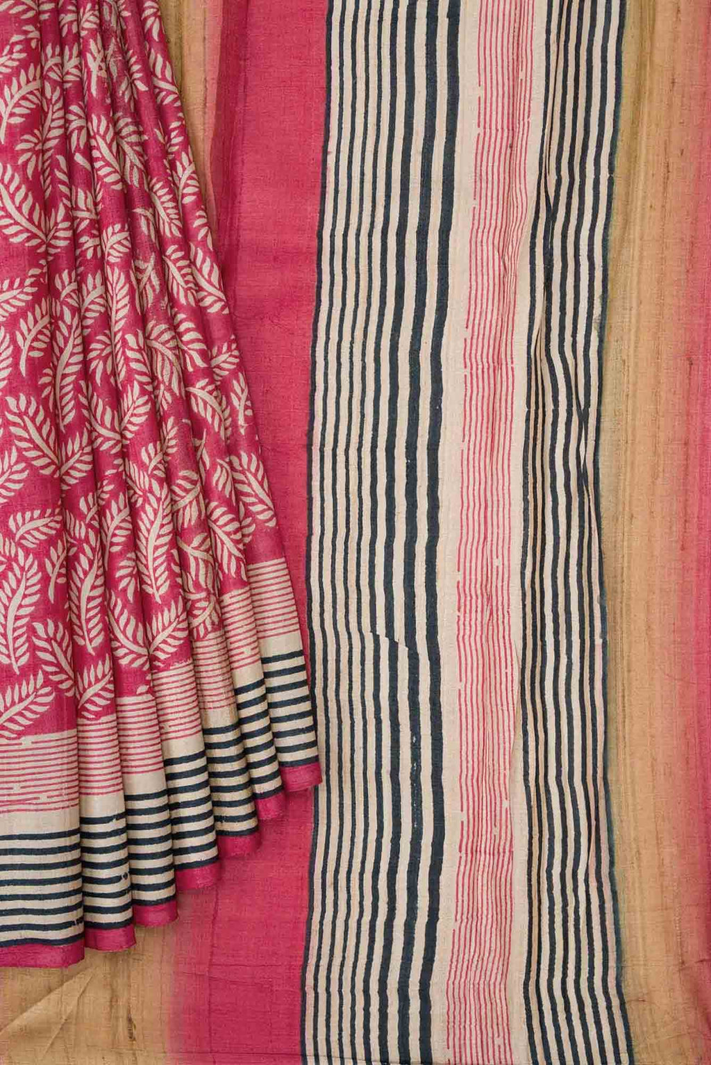 Dark Pink Dual Tone Tussar Silk Saree