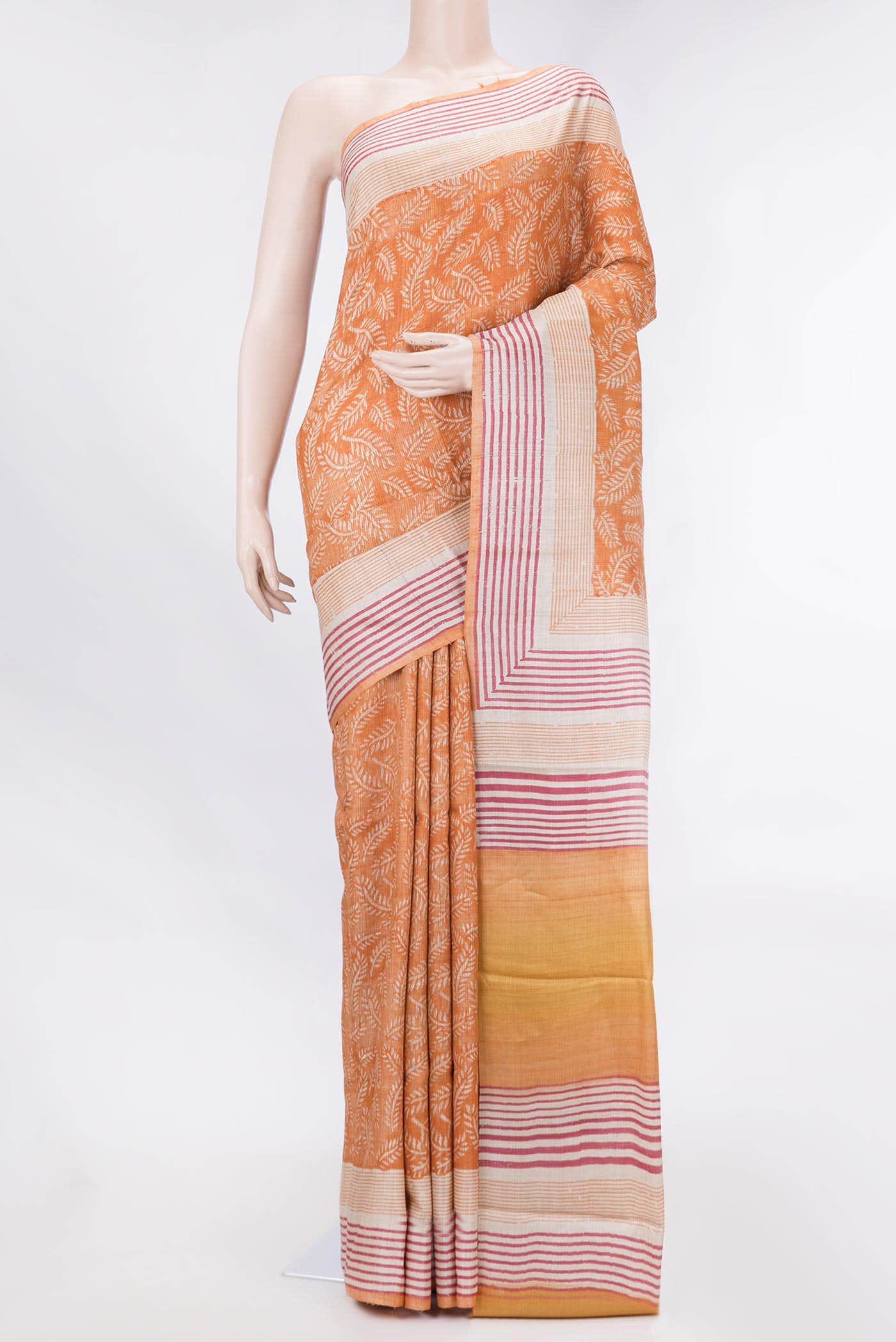 Orange Dual Tone Tussar Silk Saree