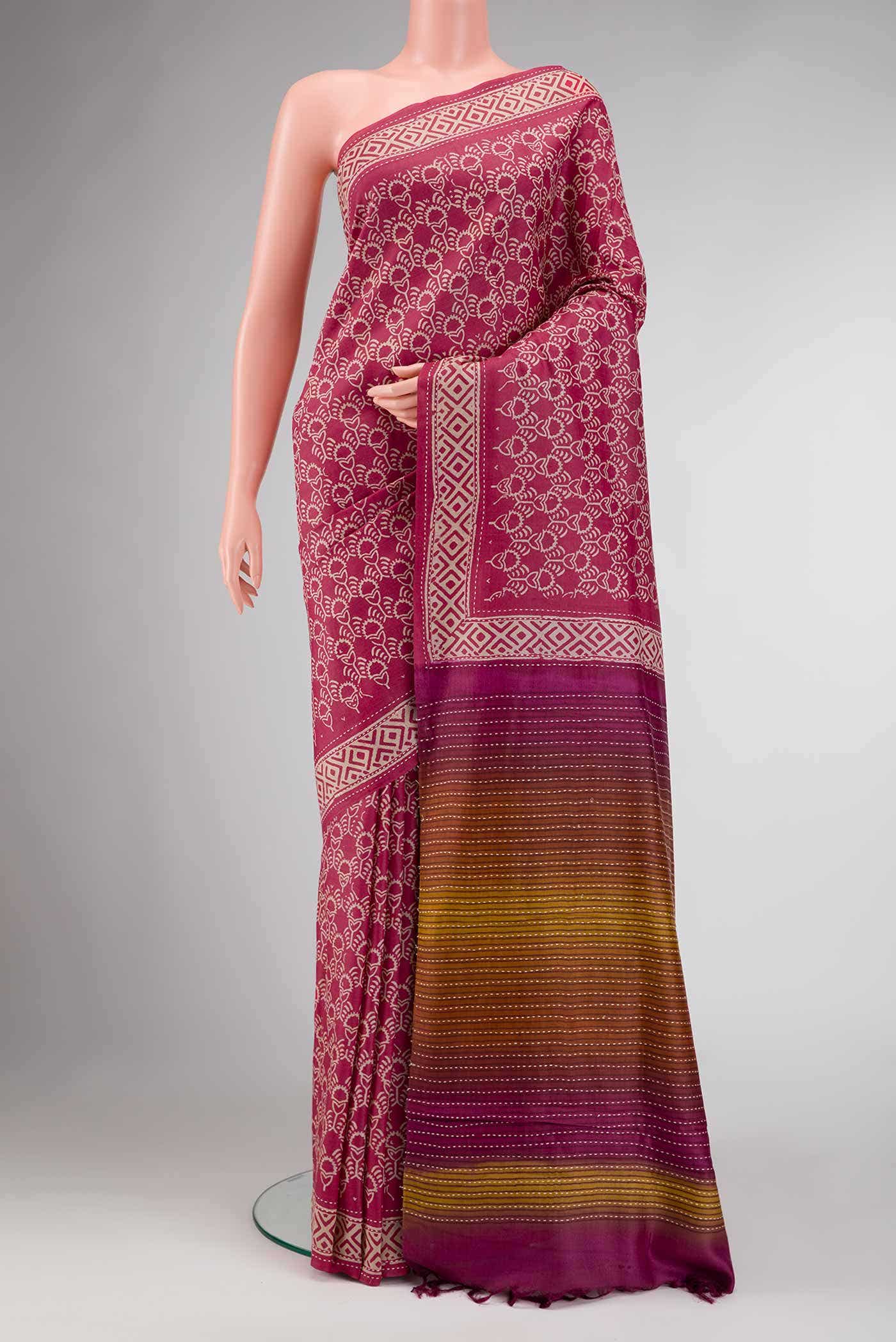 Rani Pink Dual Tone Tussar Silk Saree