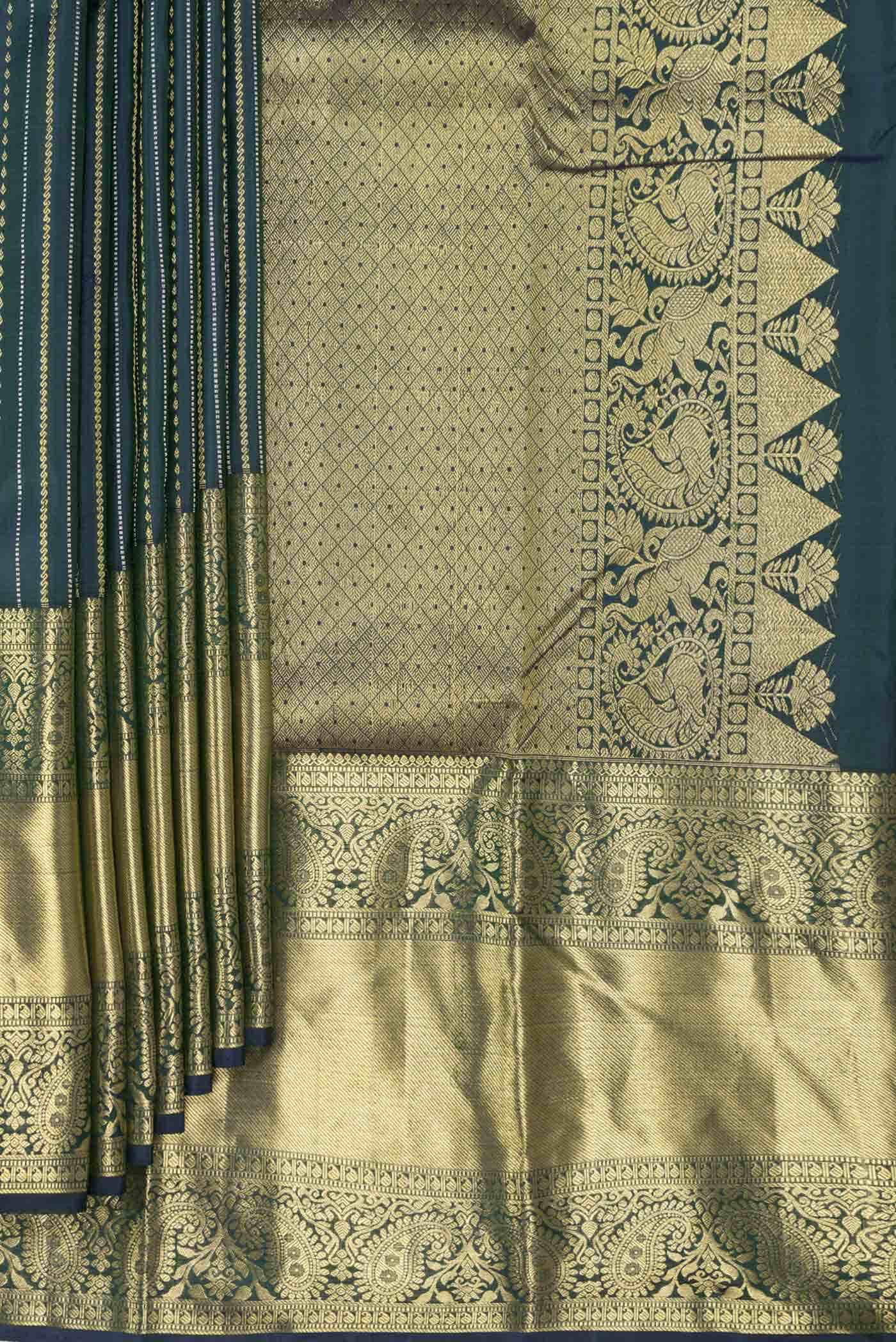 Peacock Blue Dual Tone Kanchipuram Silk Saree