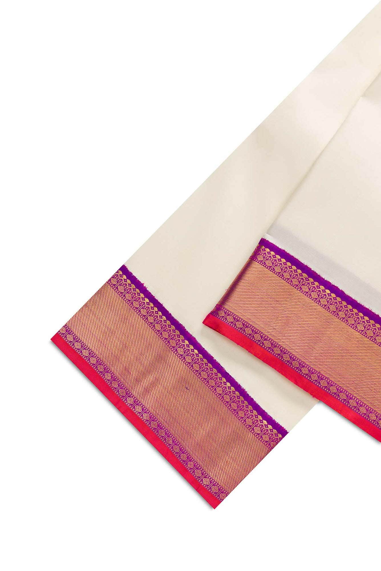 Off White Silk Dhoti With Angavastram (9X 5) Muzham