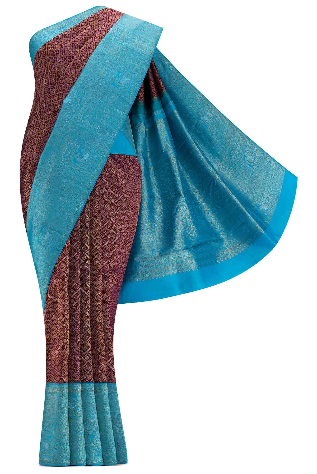 Pure Silk Pure Zari Violet Dual Tone Kanchipuram Saree